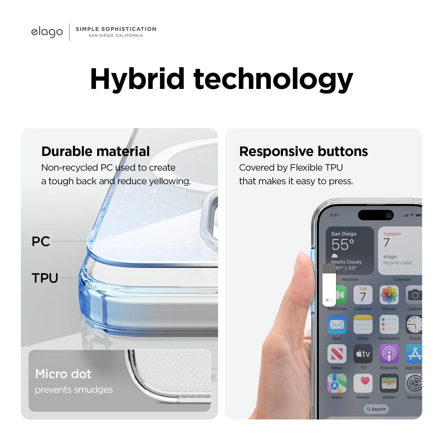 elago Magnetic Hybrid Clear Case Compatible with iPhone 15 Pro Case, Compatible with MagSafe, 6.1 inch, US Military Grade Drop Protection, PC + TPU,