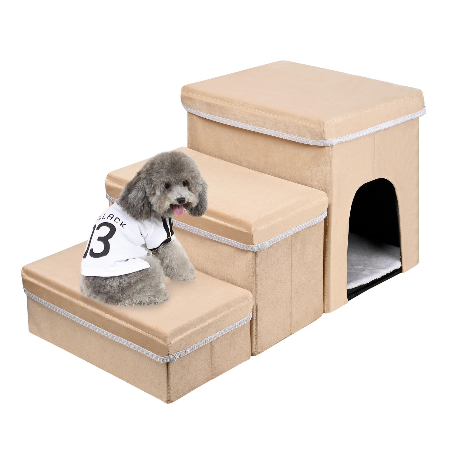 LIVINGbasics Dog Step Stairs Cat Ladder for Bed, Pet Step for Small Dogs and Cats with Toy Storage