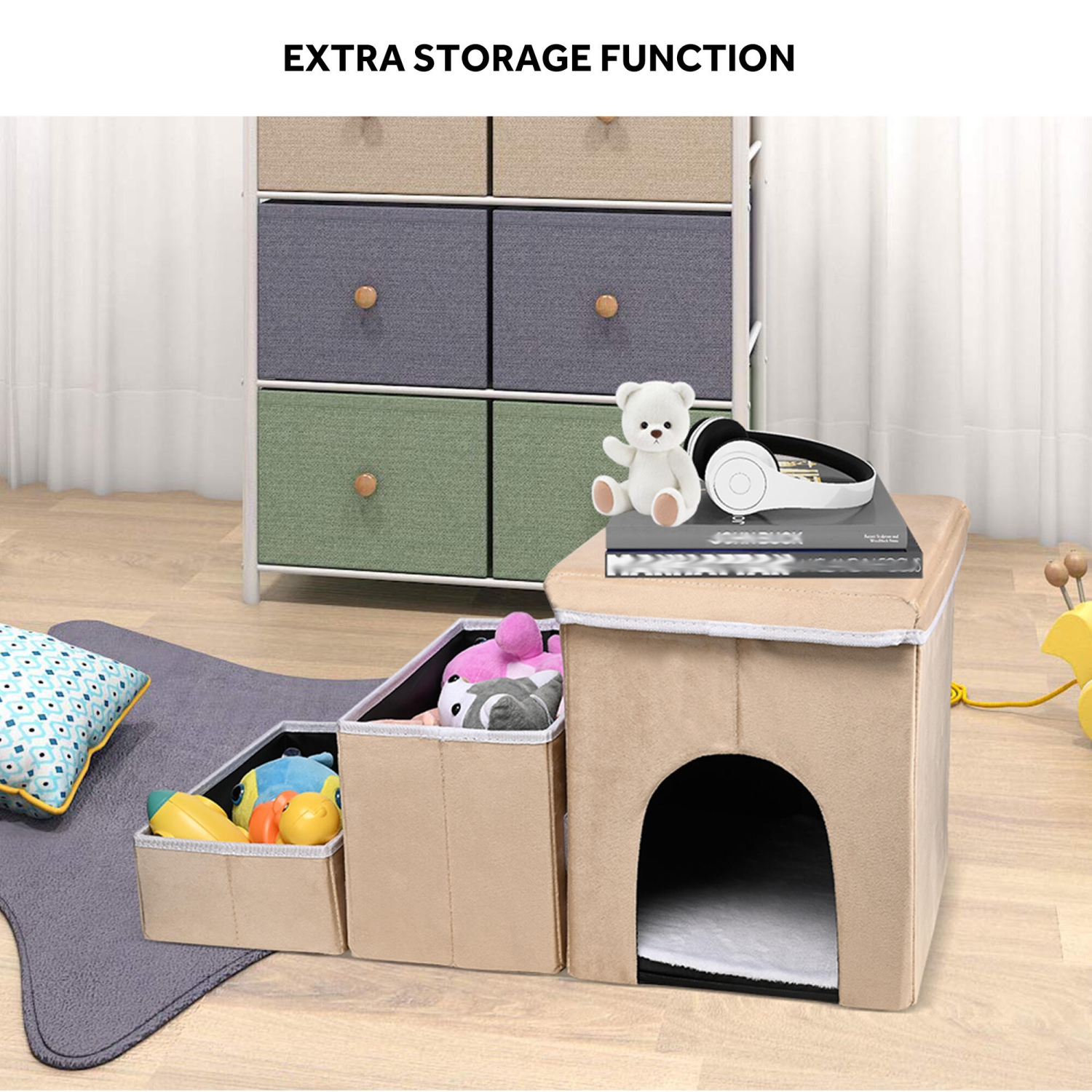 LIVINGbasics Dog Step Stairs Cat Ladder for Bed, Pet Step for Small Dogs and Cats with Toy Storage