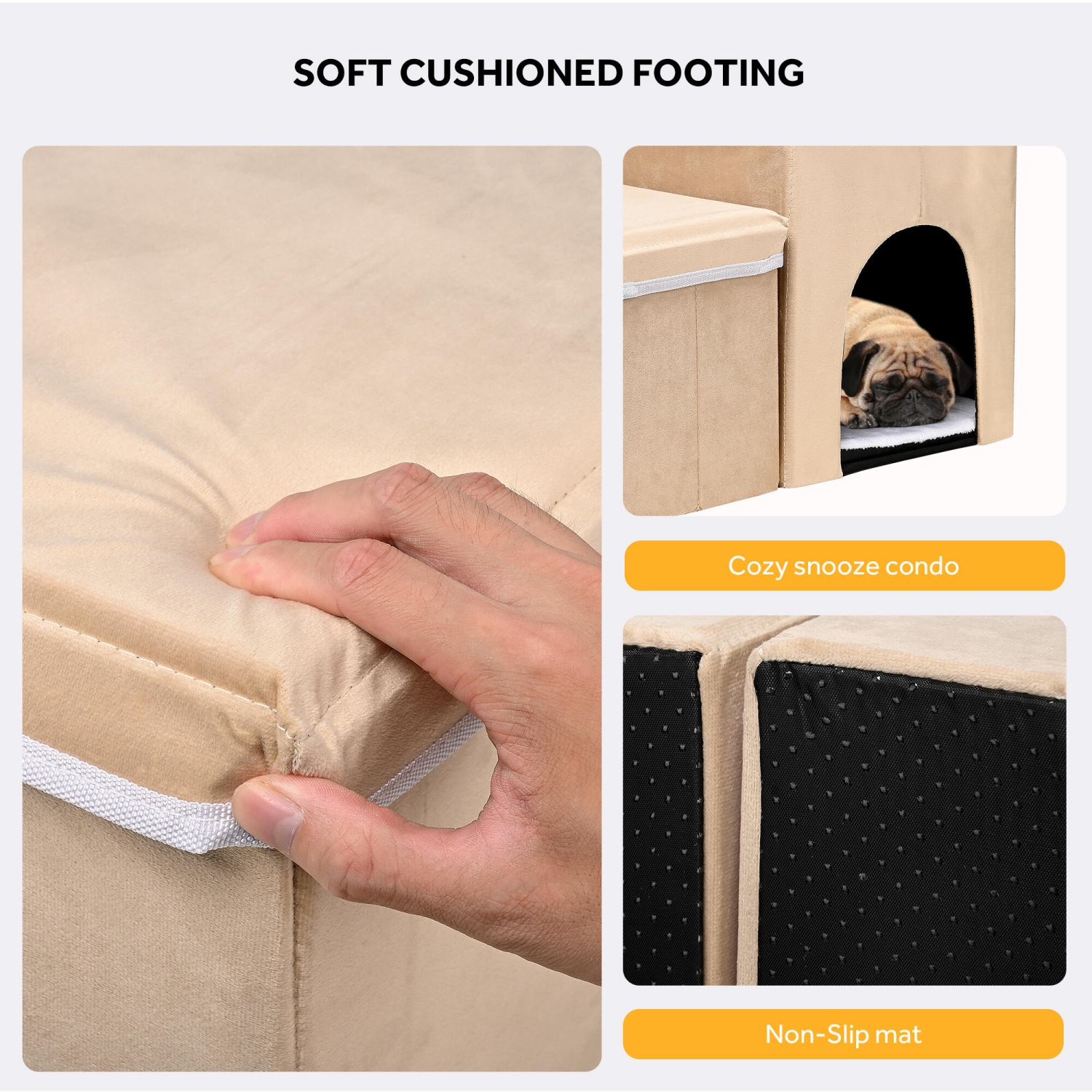 LIVINGbasics Dog Step Stairs Cat Ladder for Bed, Pet Step for Small Dogs and Cats with Toy Storage