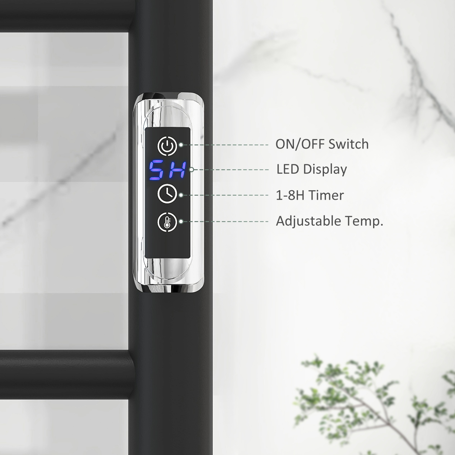 HOMCOM Heated Towel Warmer Rack, 304 Stainless Steel Electric Towel Bar with Timer, Temperature Adjustment, LED Display, 10 Bars, Wall Mounted for