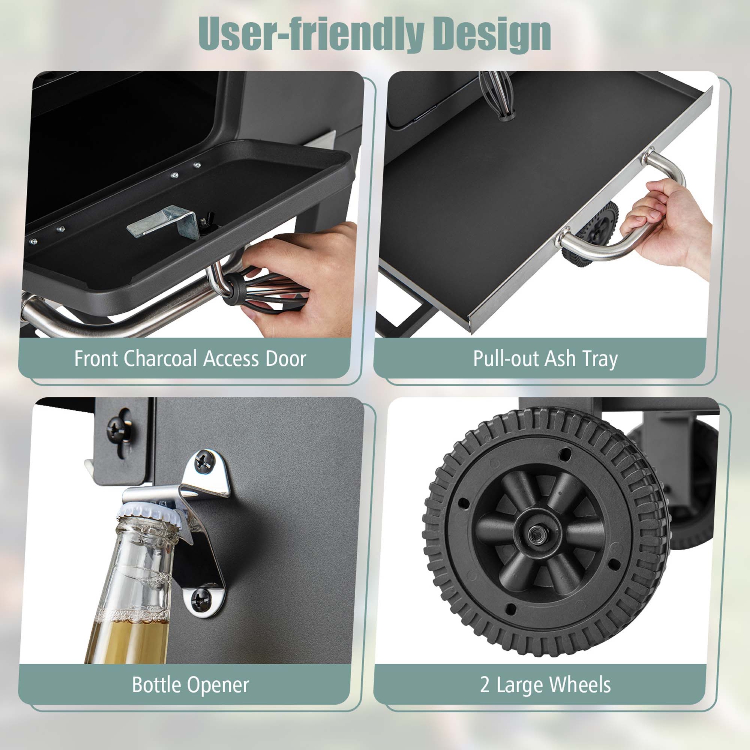 Costway Outdoor Charcoal Grill 391 sq.in. Cooking Area 2 Foldable Side Table BBQ Camping