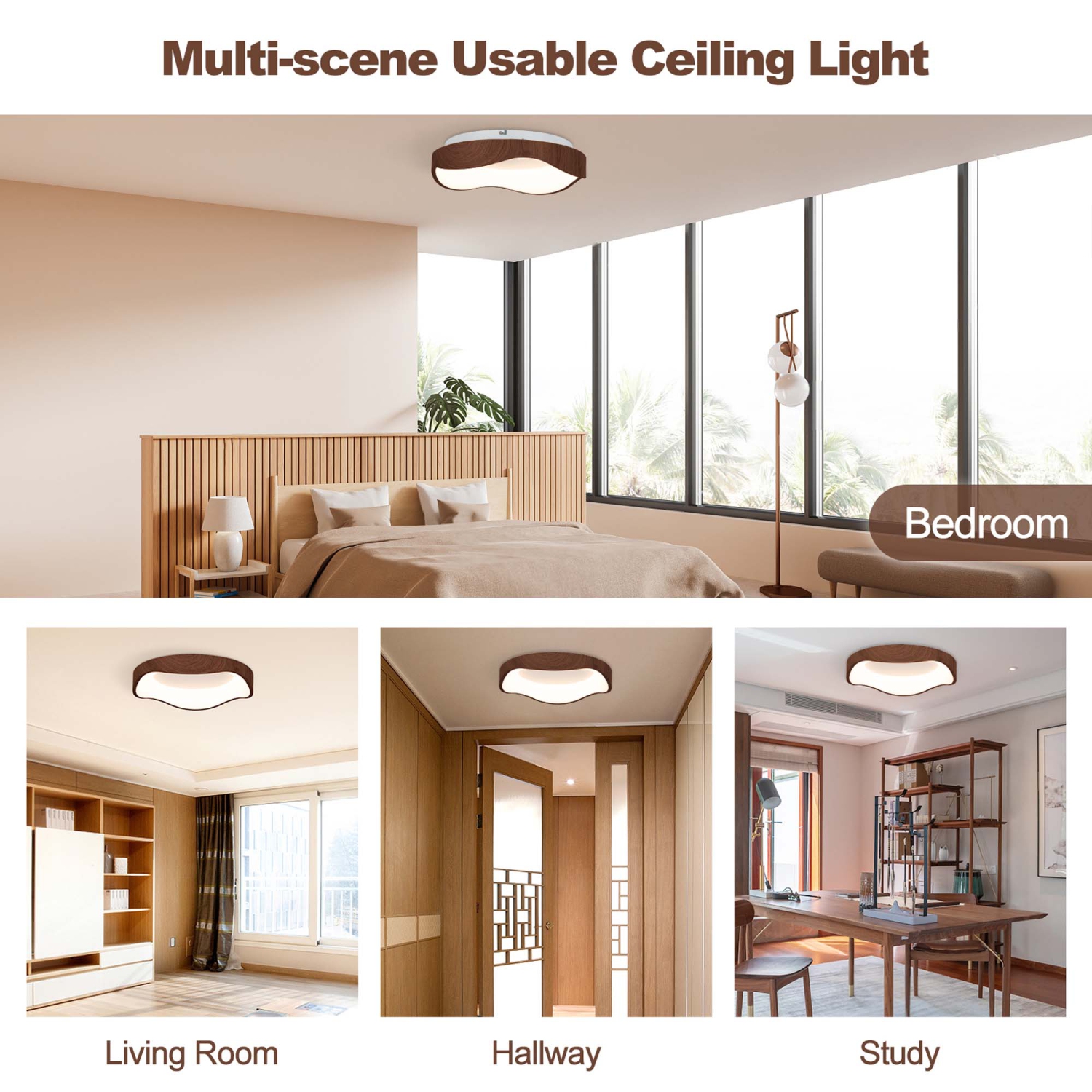 Costway LED Mount Ceiling Light 24W 3000K Lamp Fixture Wood Pattern Living Room