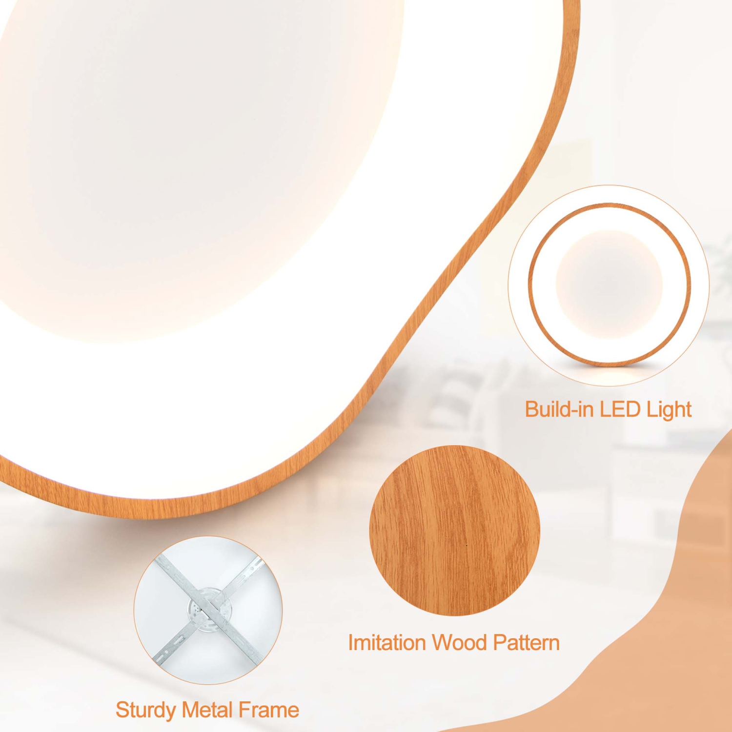 Lampe de plafond à DEL 24&nbsp;W de Costway, 3000K lampes, motif bois, salon