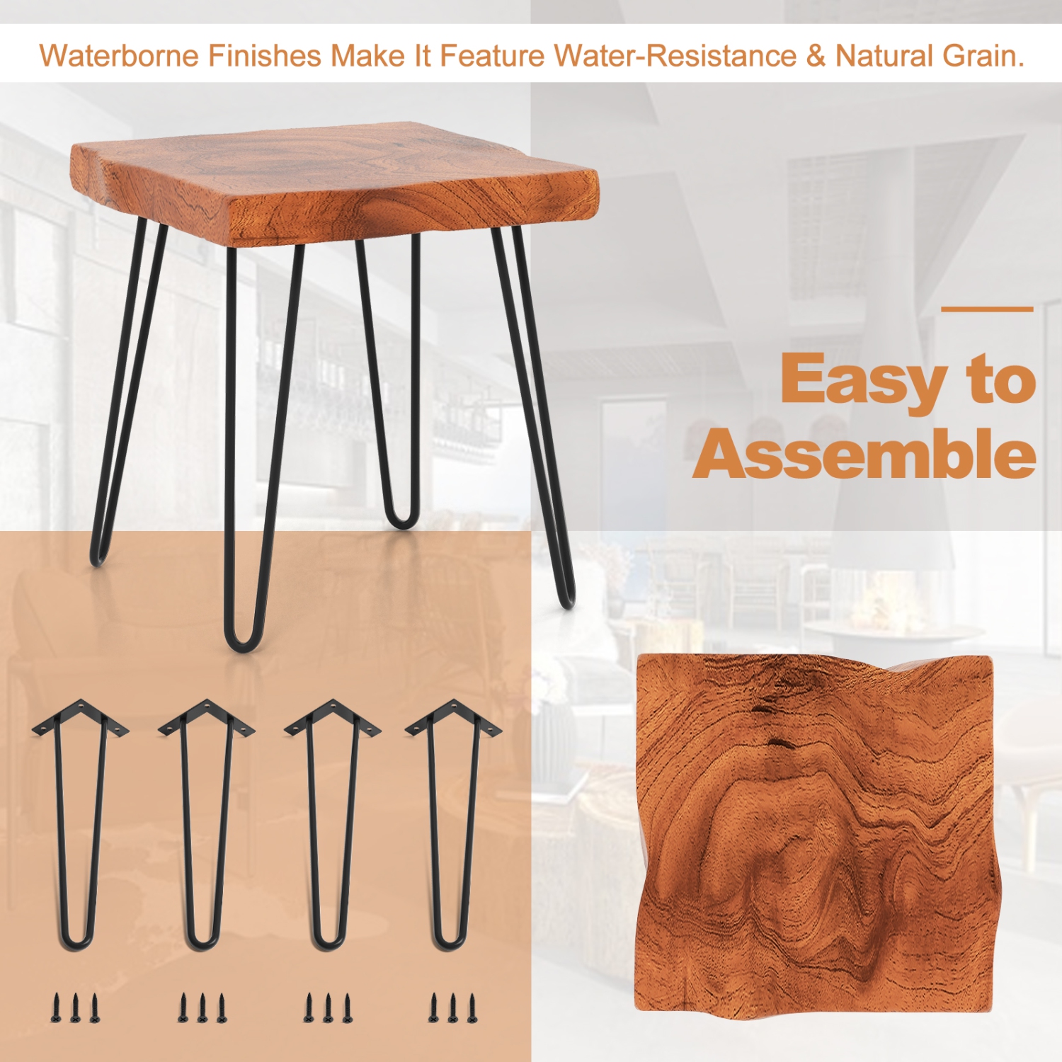 Costway 2 PCS Square End Table Accent Side Table Reclaimed Indonesia Teak Wood Plant Stand Patio