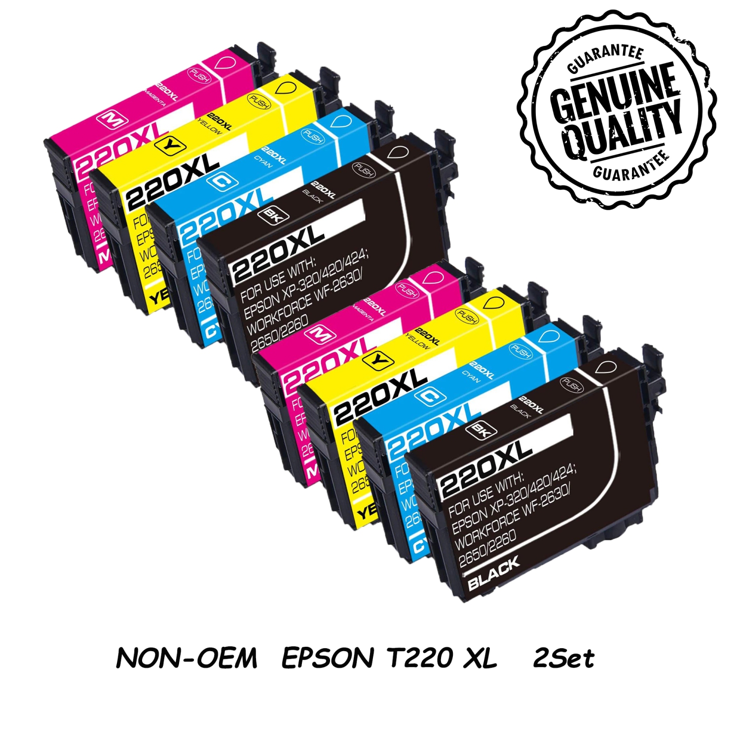 [New Chip]2Set Compatible Ink Cartridge Replacement for Epson T220 220 XL to use with Expression Home XP-320 420 424 WorkForce WF-2630 2650 26602750 2760 Printer
