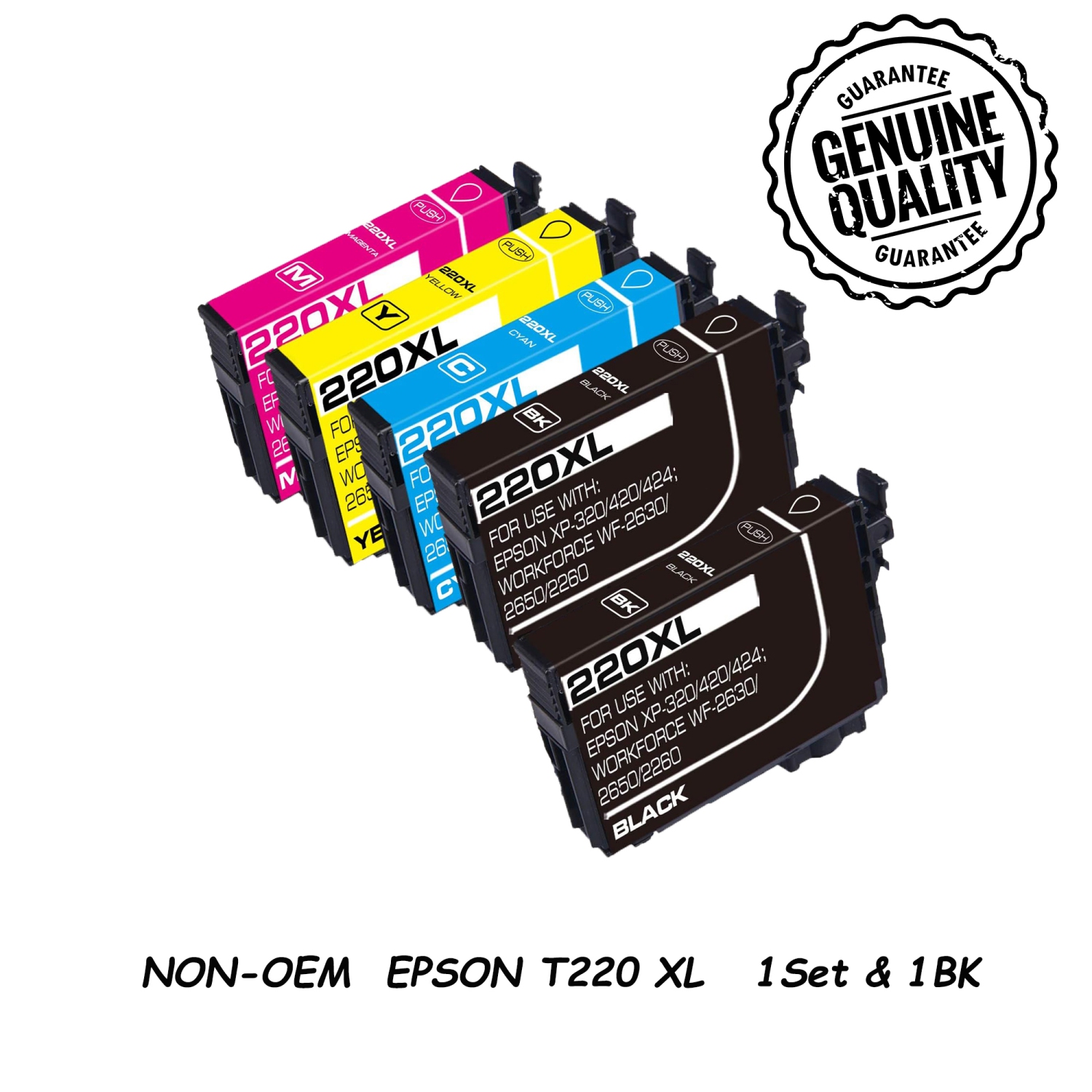 [New Chip]1Set & 1BK Compatible Ink Cartridge Replacement for Epson T220 220 XL to use with Expression Home XP-320 420 424 WorkForce WF-2630 2650 26602750 2760 Printer