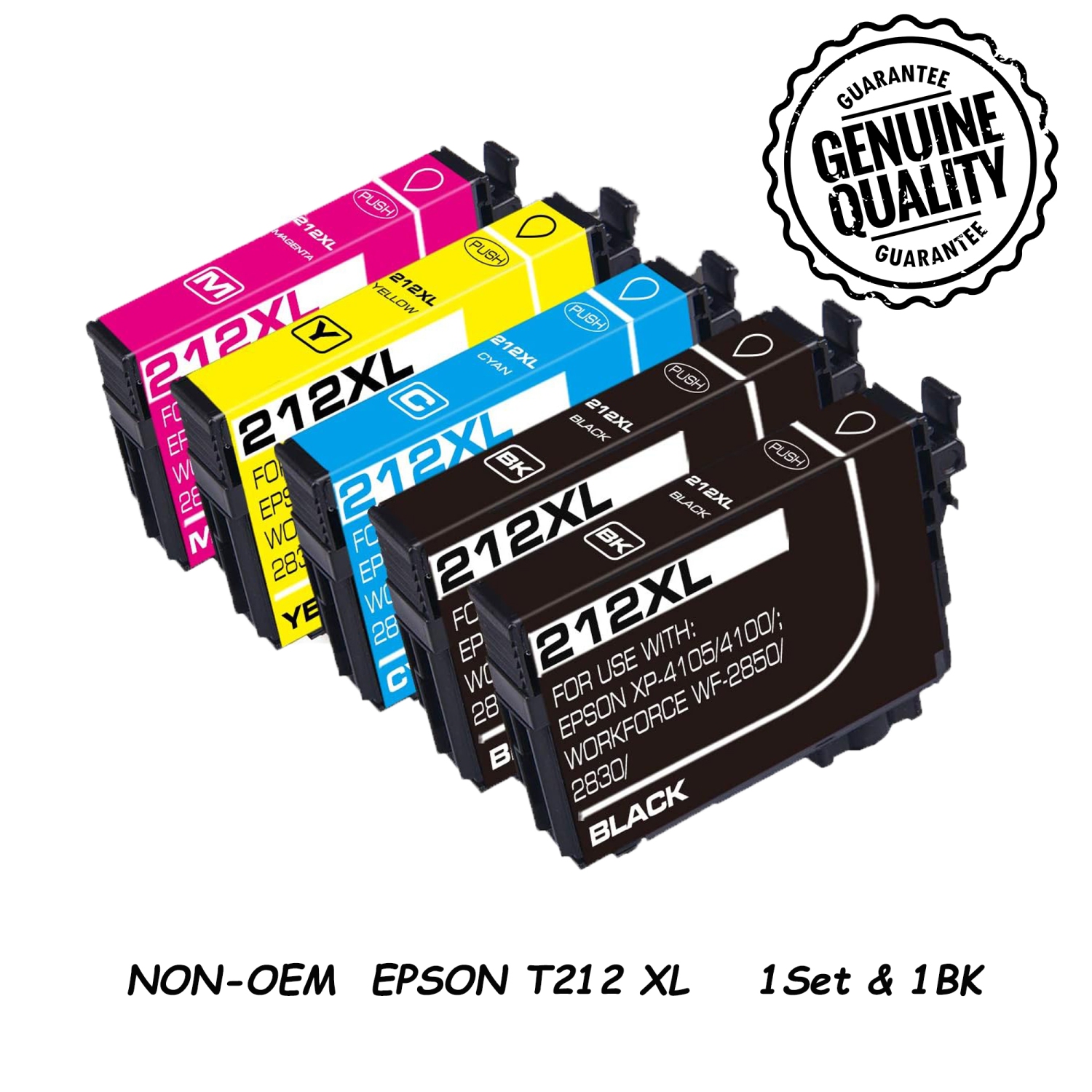 [New Chip] 1Set & 1BK Compatible Ink Cartridge Replacement for Epson T212 212 XL to use with Expression Home XP-4100 , EpsonWorkForce WF-2830 , WorkForce WF-2850