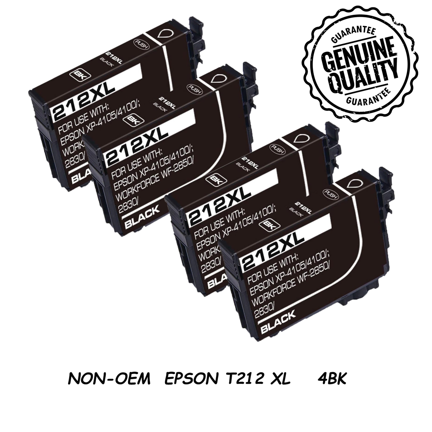 [New Chip] 4 Black Compatible Ink Cartridge Replacement for Epson T212 212 XL to use with Expression Home XP-4100 , EpsonWorkForce WF-2830 , WorkForce WF-2850