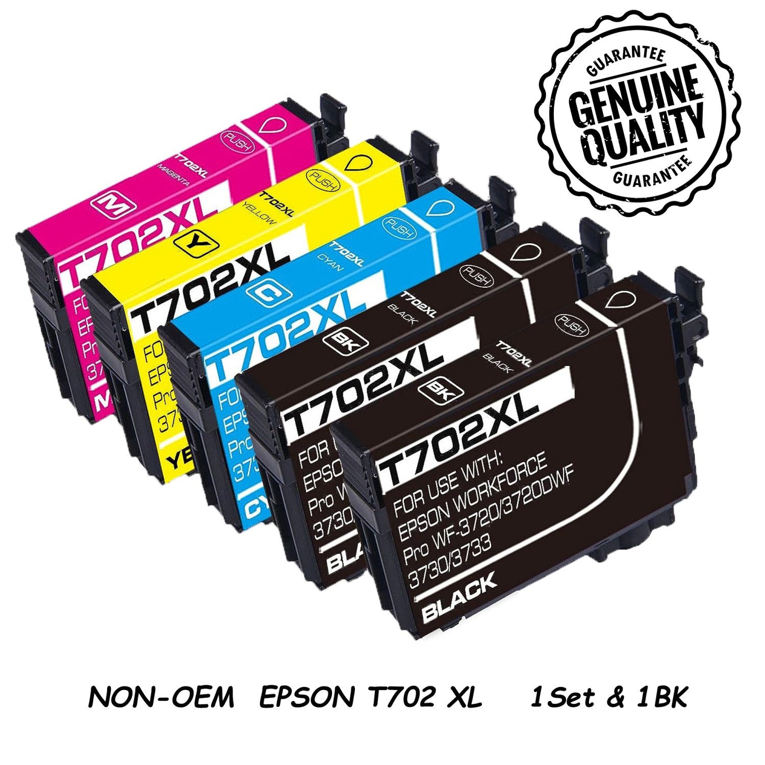[New Chip] 1Set & 1BK Compatible Ink Cartridge Replacement for Epson T702 EPSON T702XL to use with WorkForce Pro WF-3720 , WorkForce Pro WF-3730 ,