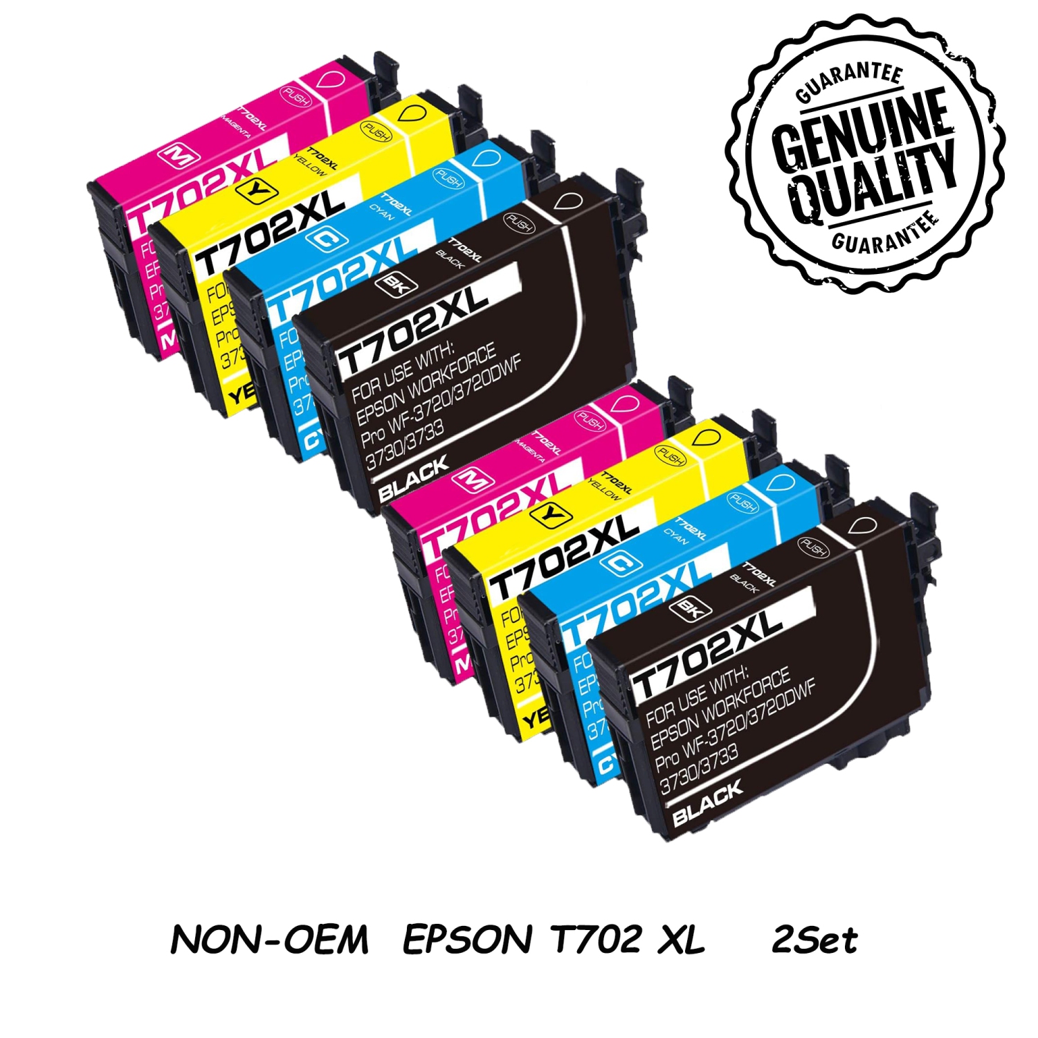 [Nouvelle puce] Cartouche d'encre de remplacement compatible 2 pour Epson T702 EPSON T702XL à utiliser avec WorkForce Pro WF-3720 , WorkForce Pro