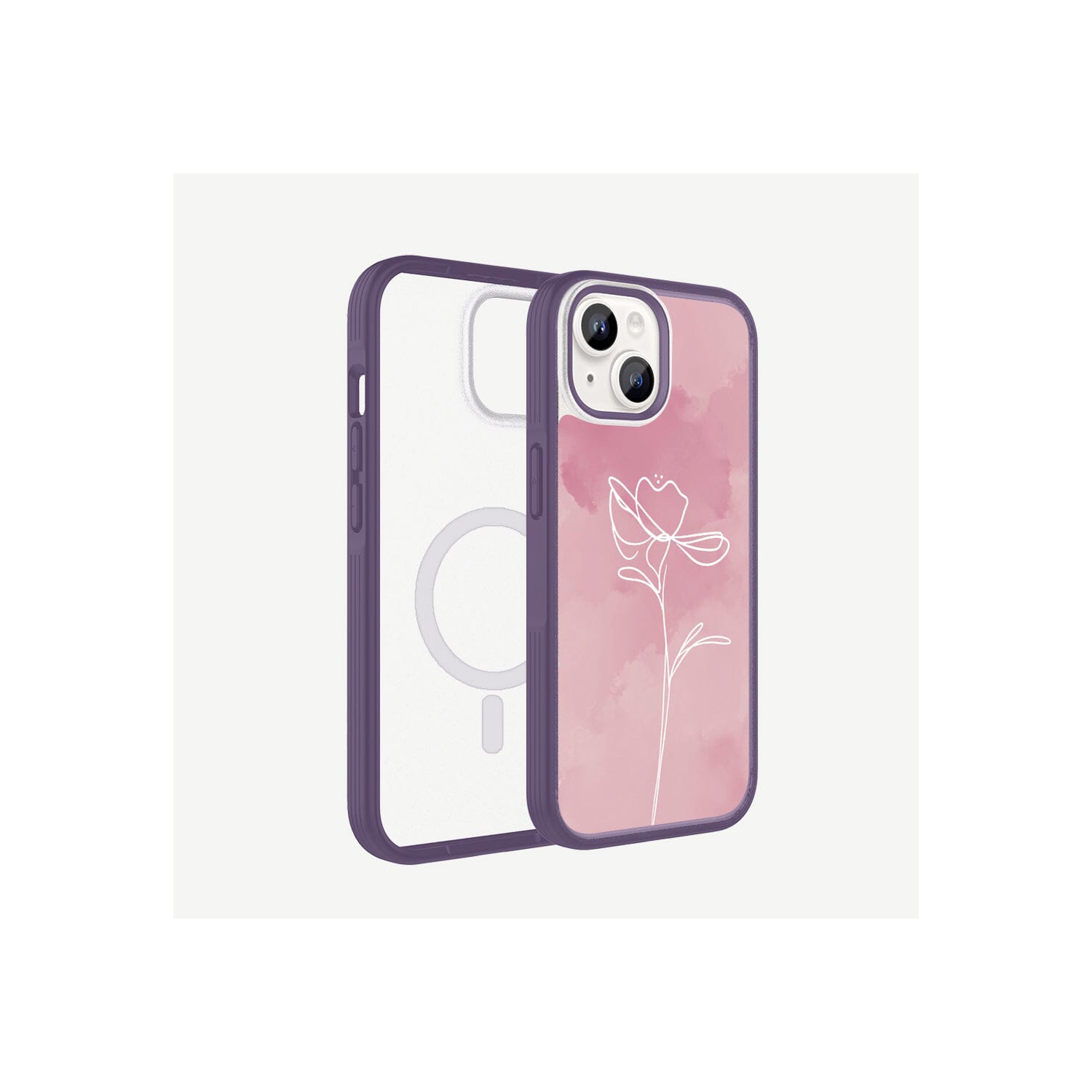 Étui pour iPhone 15 avec MagSafe - Fleur rose