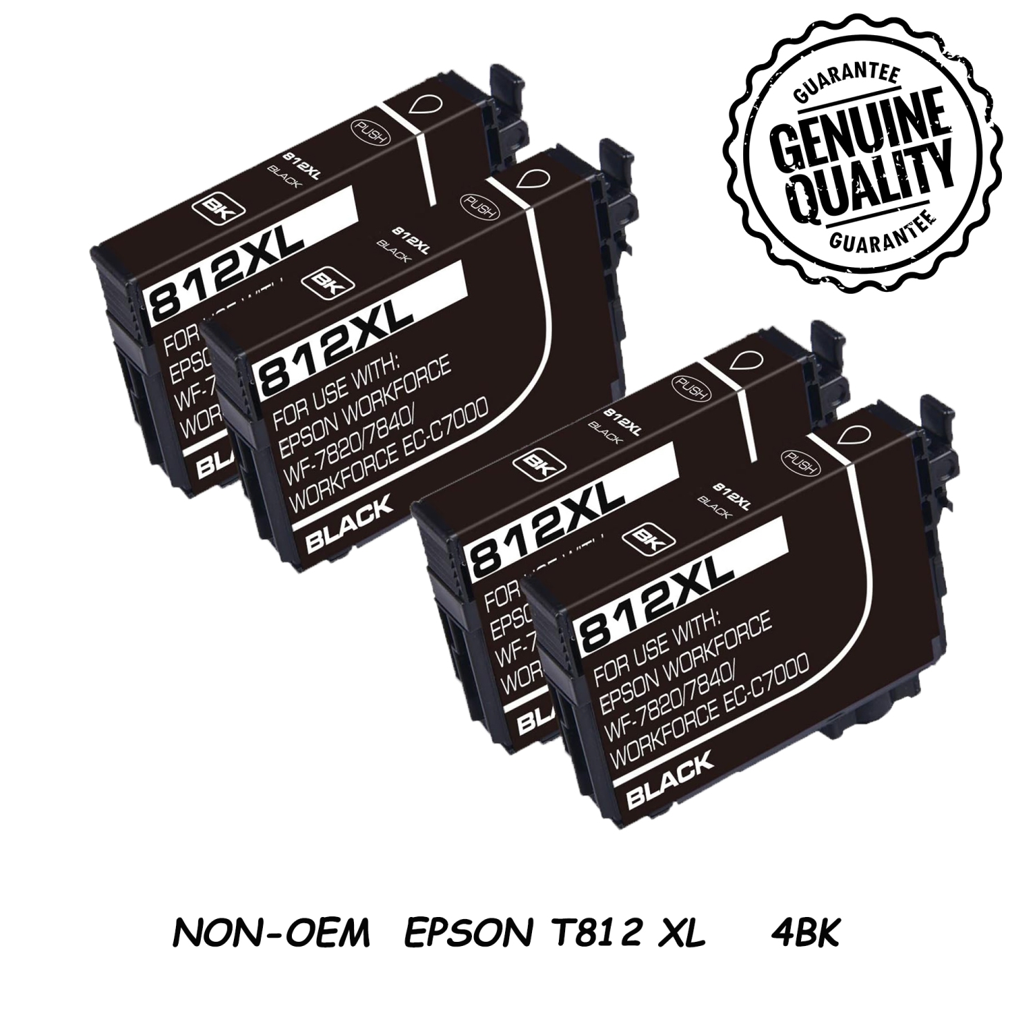 [New Chip] 4 Cartouche d'encre de rechange compatible noir pour Epson T812 812XL à utiliser avec l'imprimante à jet d'encre tout-en-un WorkForce