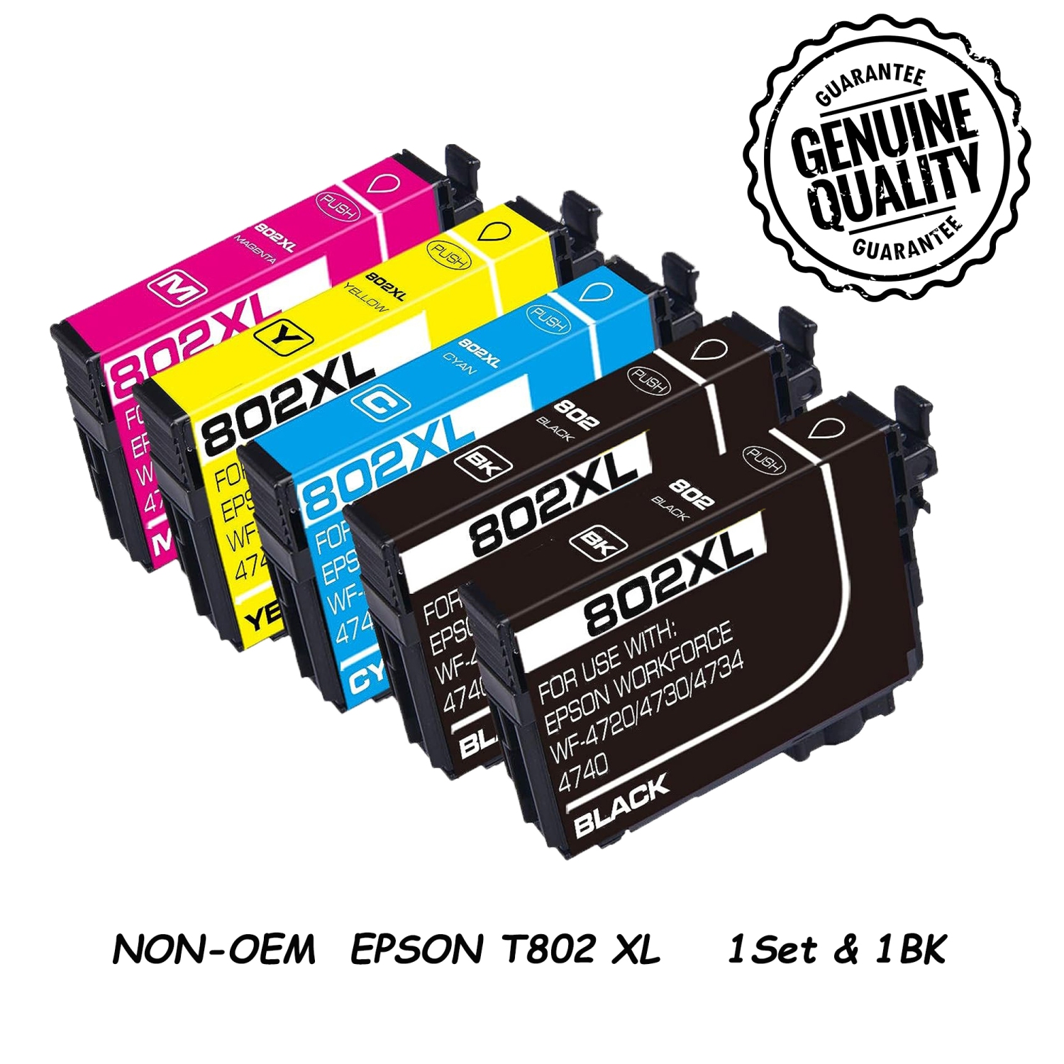 [Nouvelle puce] Cartouche d'encre de rechange compatible 1Set et 1BK pour Epson T802 802XL à utiliser avec le WorkForce Pro EC-4020 EC-4030 EC-4040