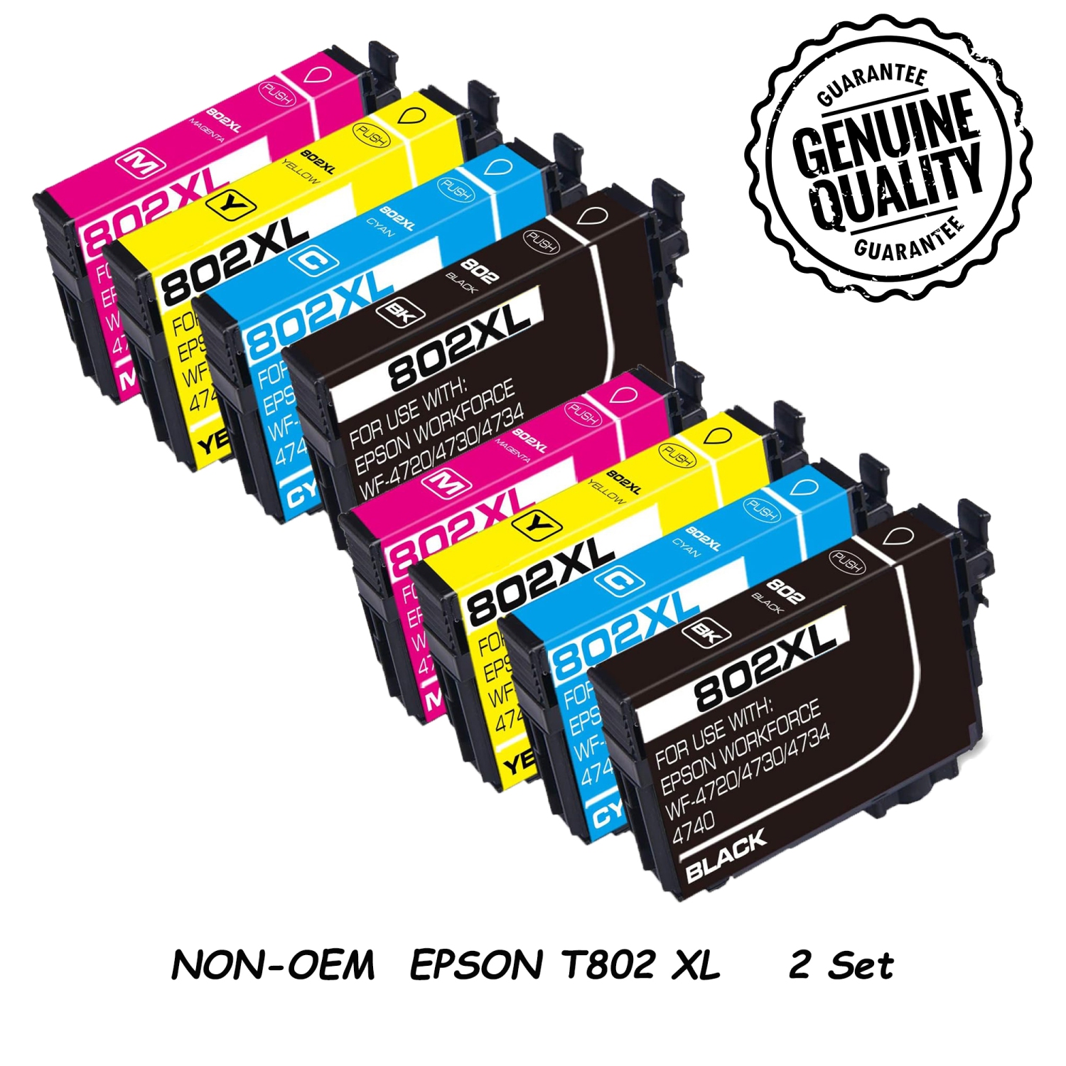 [New Chip] 2Set Compatible Ink Cartridge Replacement for Epson T802 802XL t802xl to use with WorkForce Pro EC-4020 EC-4030 EC-4040 WF-4720 WF-4730