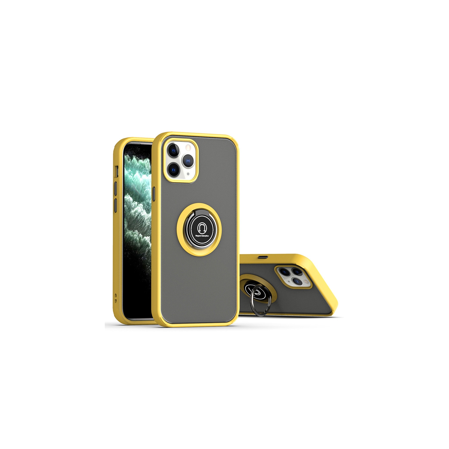 【CSmart】 Rubberized Hybrid Magnetic Kickstand Case with Ring Holder for iPhone 15 Pro Max, Yellow