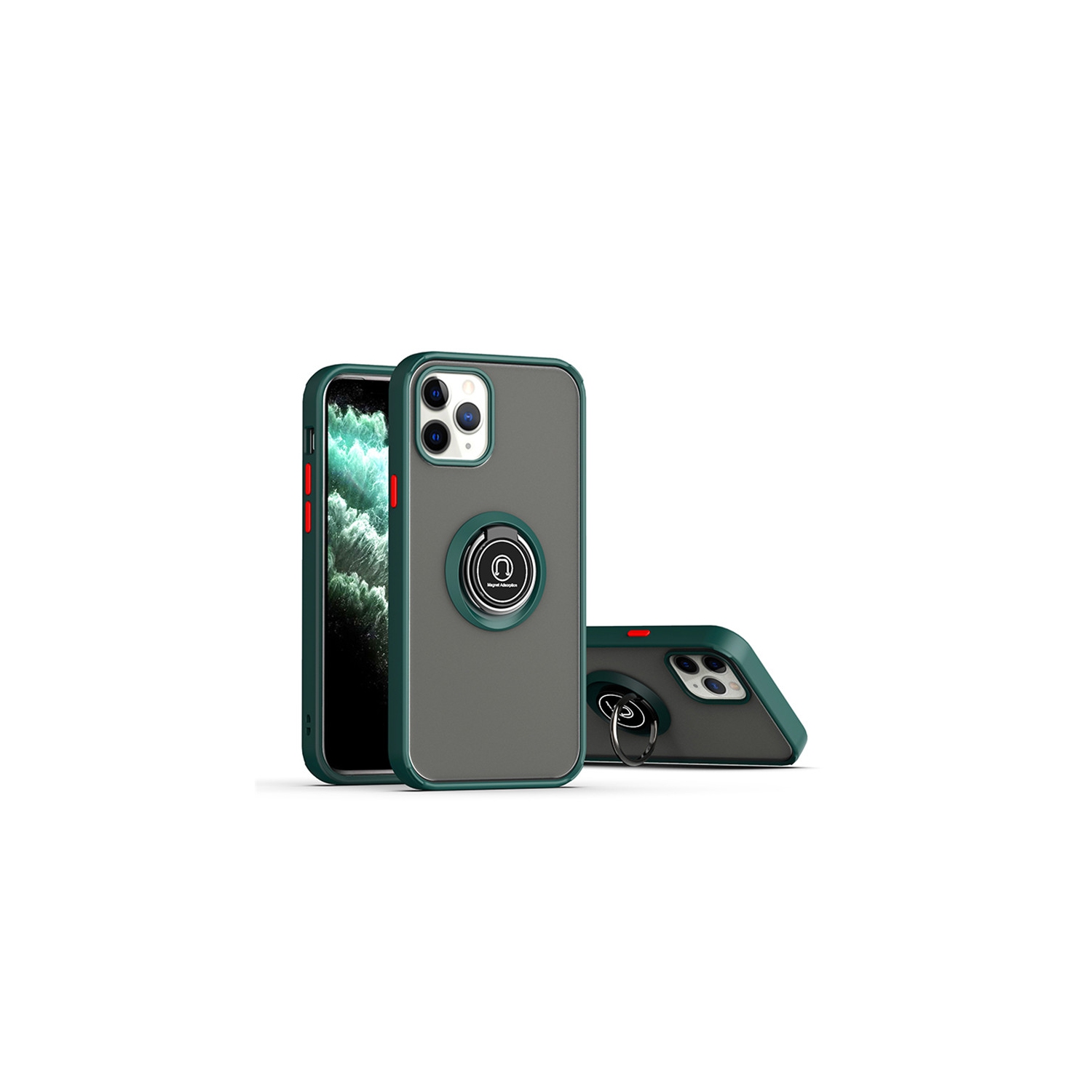 【CSmart】 Rubberized Hybrid Magnetic Kickstand Case with Ring Holder for iPhone 15 Pro Max, Midnight Green