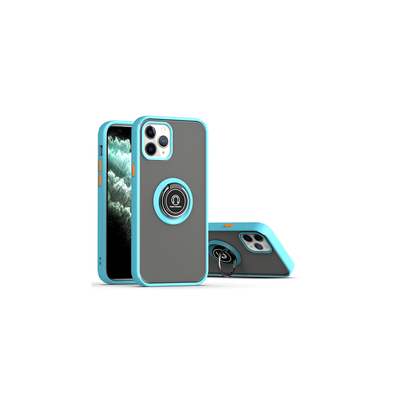 【CSmart】 Rubberized Hybrid Magnetic Kickstand Case with Ring Holder for iPhone 15 Pro Max, Light Blue