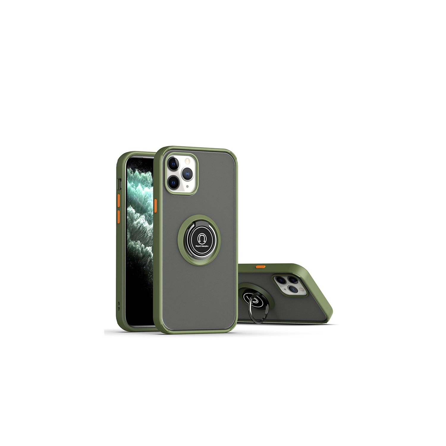 [CSmart] Étui hybride avec béquille magnétique en caoutchouc avec support à anneau pour iPhone 15 Pro Max, vert militaire