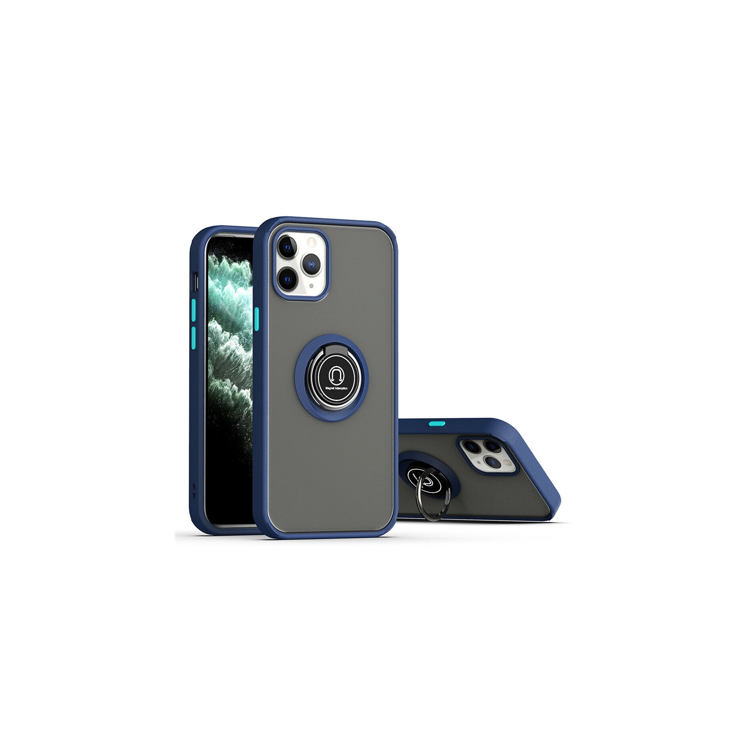 [CSmart] Étui hybride avec béquille magnétique en caoutchouc avec support à anneau pour iPhone 15 Pro Max, bleu marine