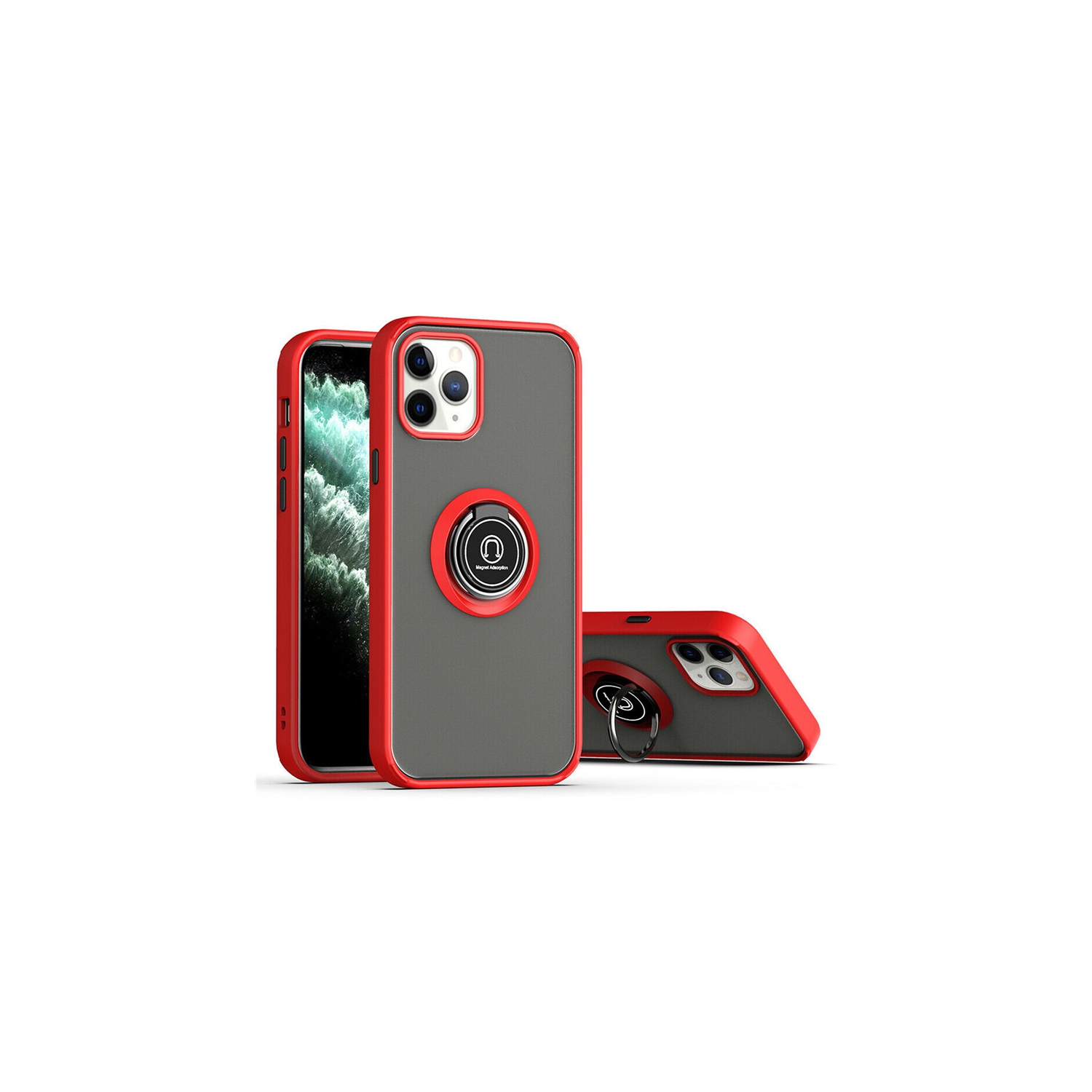 【CSmart】 Rubberized Hybrid Magnetic Kickstand Case with Ring Holder for iPhone 15 Pro Max, Red
