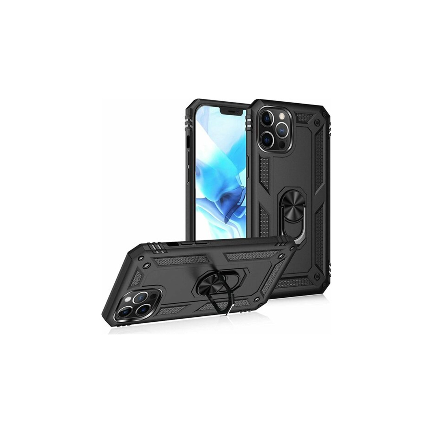 【CSmart】 Hybrid Hard Kickstand Case Cover with Magnetic Ring Holder for iPhone 15 Pro Max, Black