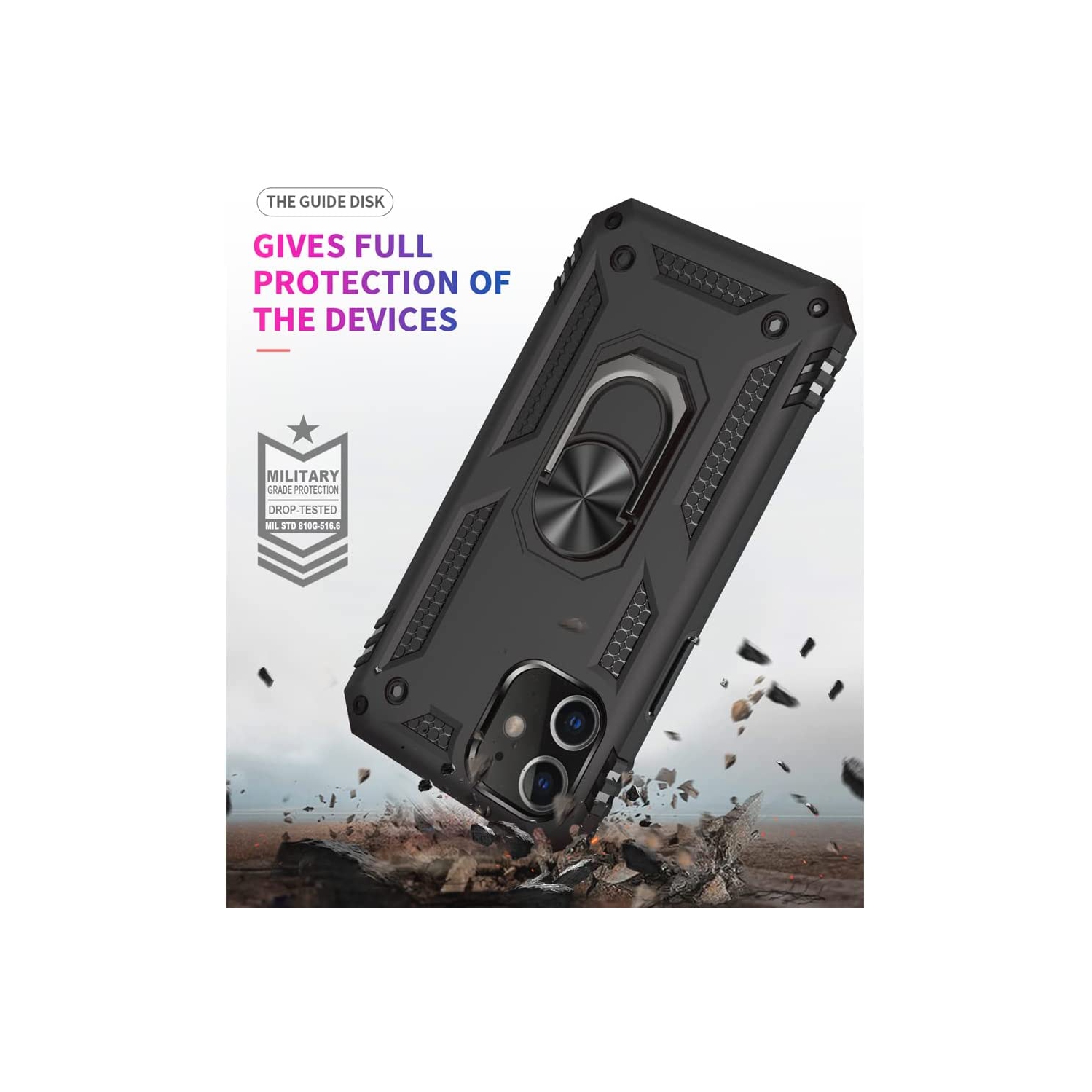 【CSmart】 Hybrid Hard Kickstand Case Cover with Magnetic Ring Holder for iPhone 15 Pro Max, Black