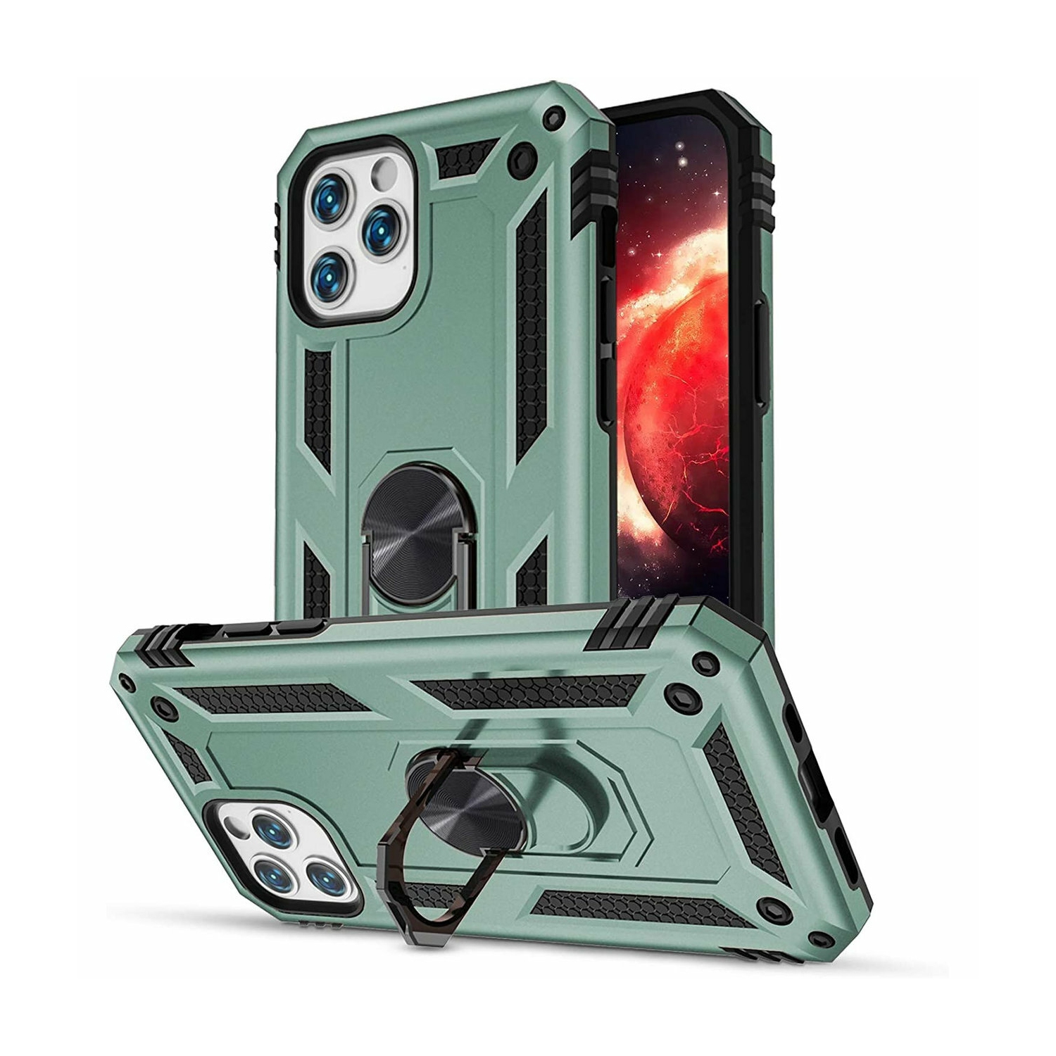【CSmart】 Hybrid Hard Kickstand Case Cover with Magnetic Ring Holder for iPhone 15 Pro Max, Midnight Green