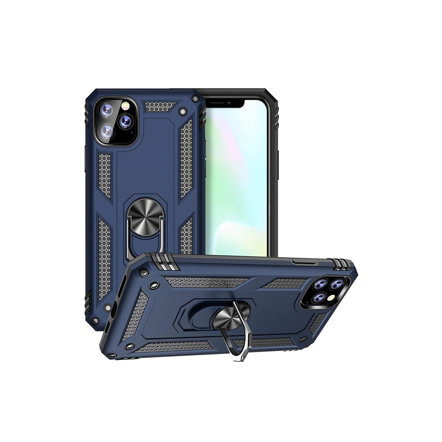 [CSmart] Étui rigide avec béquille et anneau magnétique pour iPhone 15 Pro Max, bleu marine