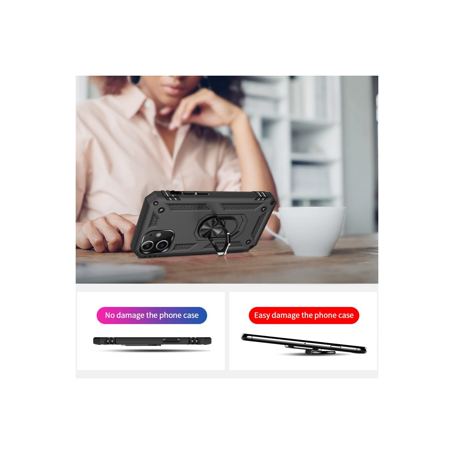 [CSmart] Étui rigide avec béquille et anneau magnétique pour iPhone 15 Pro Max, rose doré