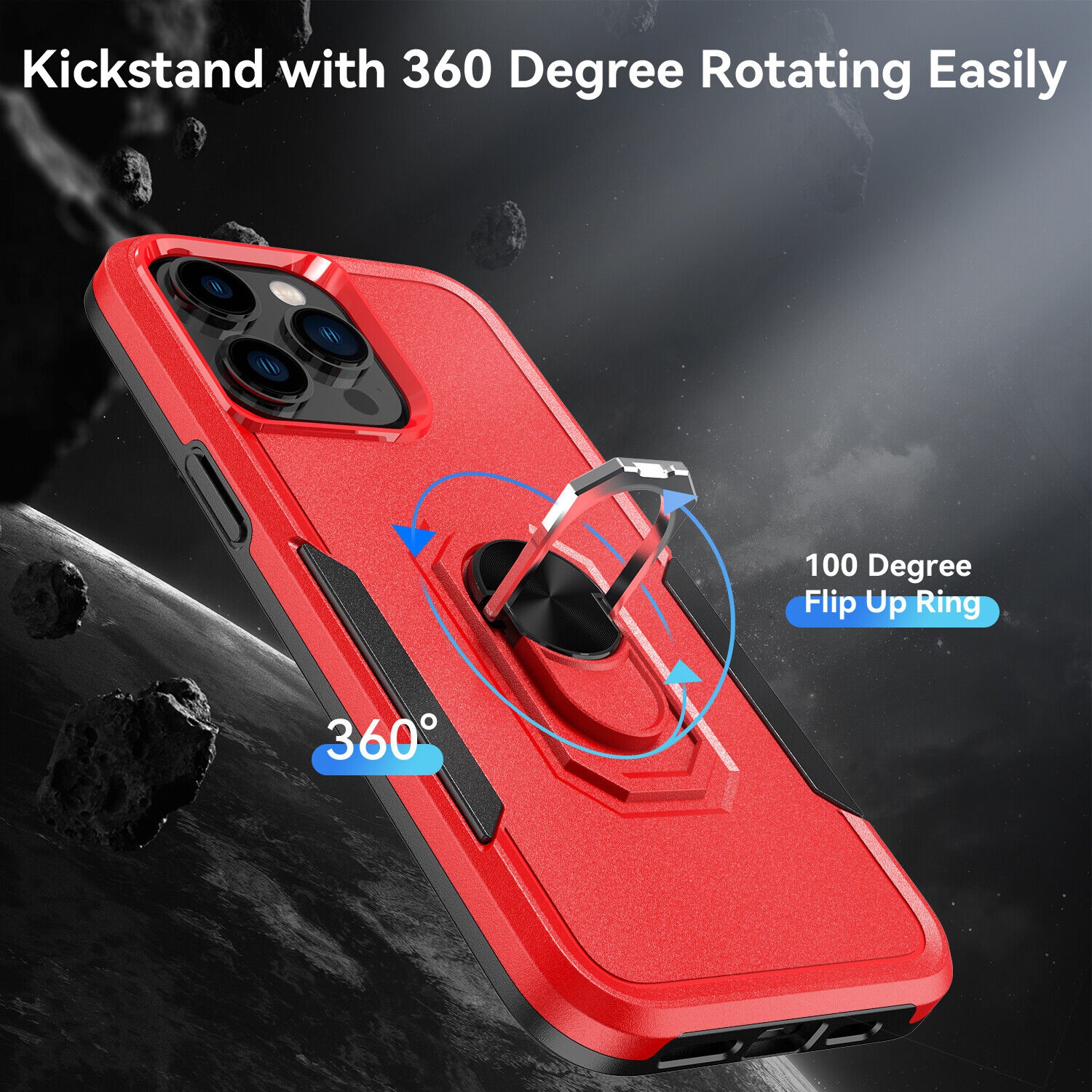 [CSmart] Étui magnétique robuste à deux couches avec support à anneau pour iPhone 15 Pro Max, rouge