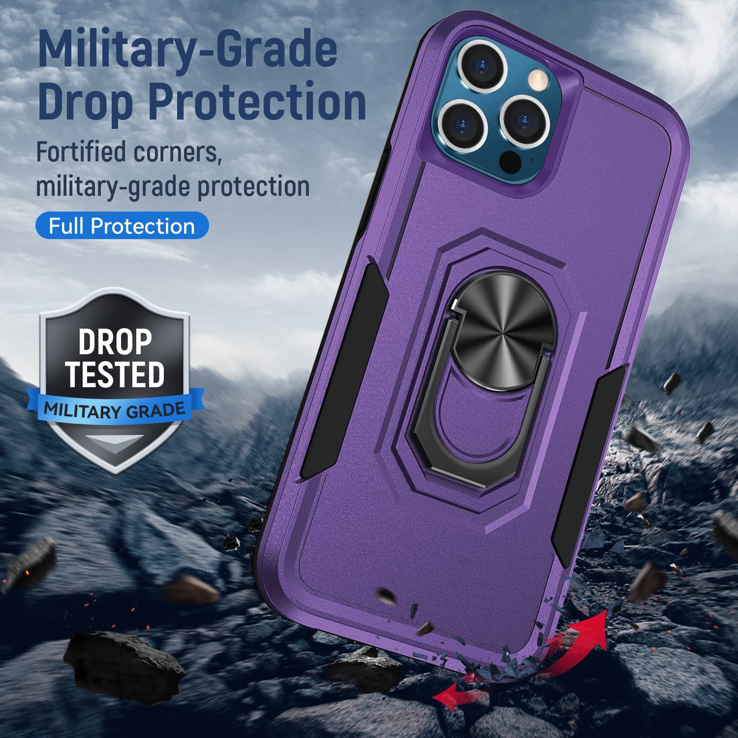 【CSmart】 Dual Layers Heavy Duty Magnetic Hard Kickstand Case with Ring Holder for iPhone 15 Pro Max, Purple