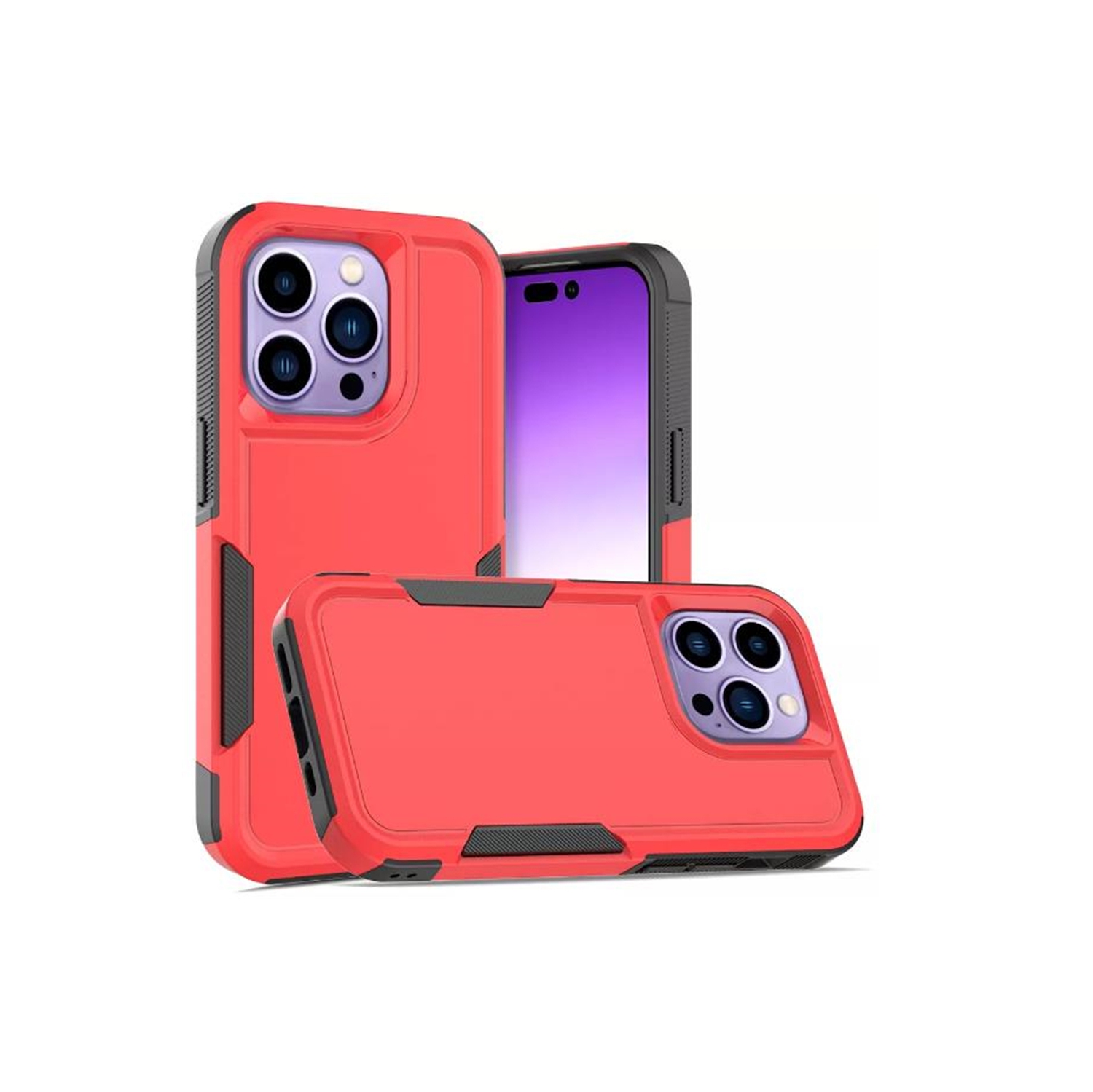 【CSmart】 Dual Layers Heavy Duty Rubber Armor Hard Case Cover for iPhone 15 Pro Max, Red