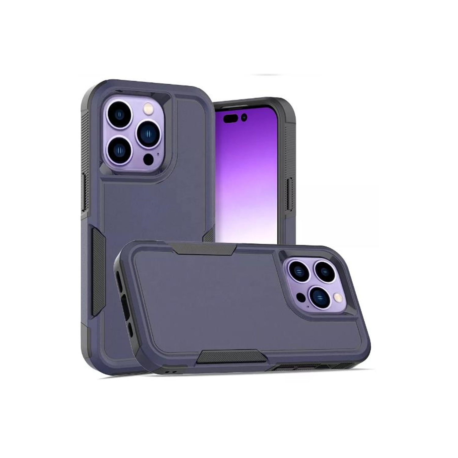 [CSmart] Étui rigide renforcé à deux couches en caoutchouc pour iPhone 15 Pro Max, bleu marine