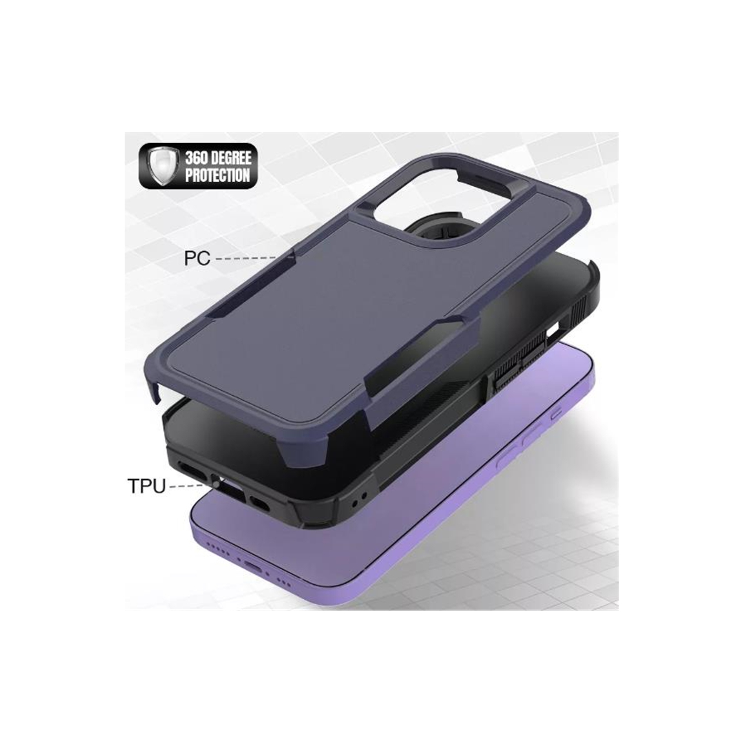 [CSmart] Étui rigide renforcé à deux couches en caoutchouc pour iPhone 15 Pro Max, bleu marine