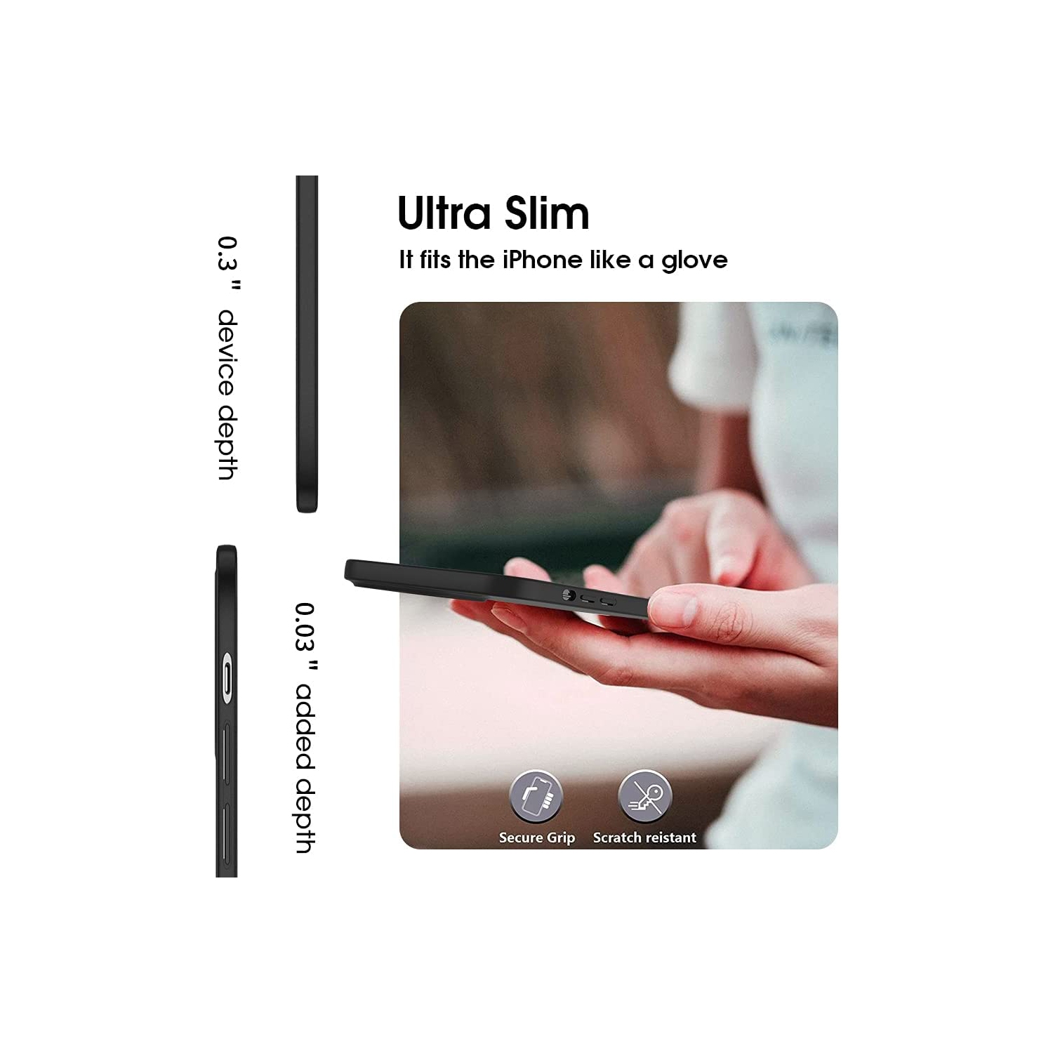 【CSmart】 Thin TPU Bumper Soft Case Back Cover for iPhone 15 Pro Max, Black