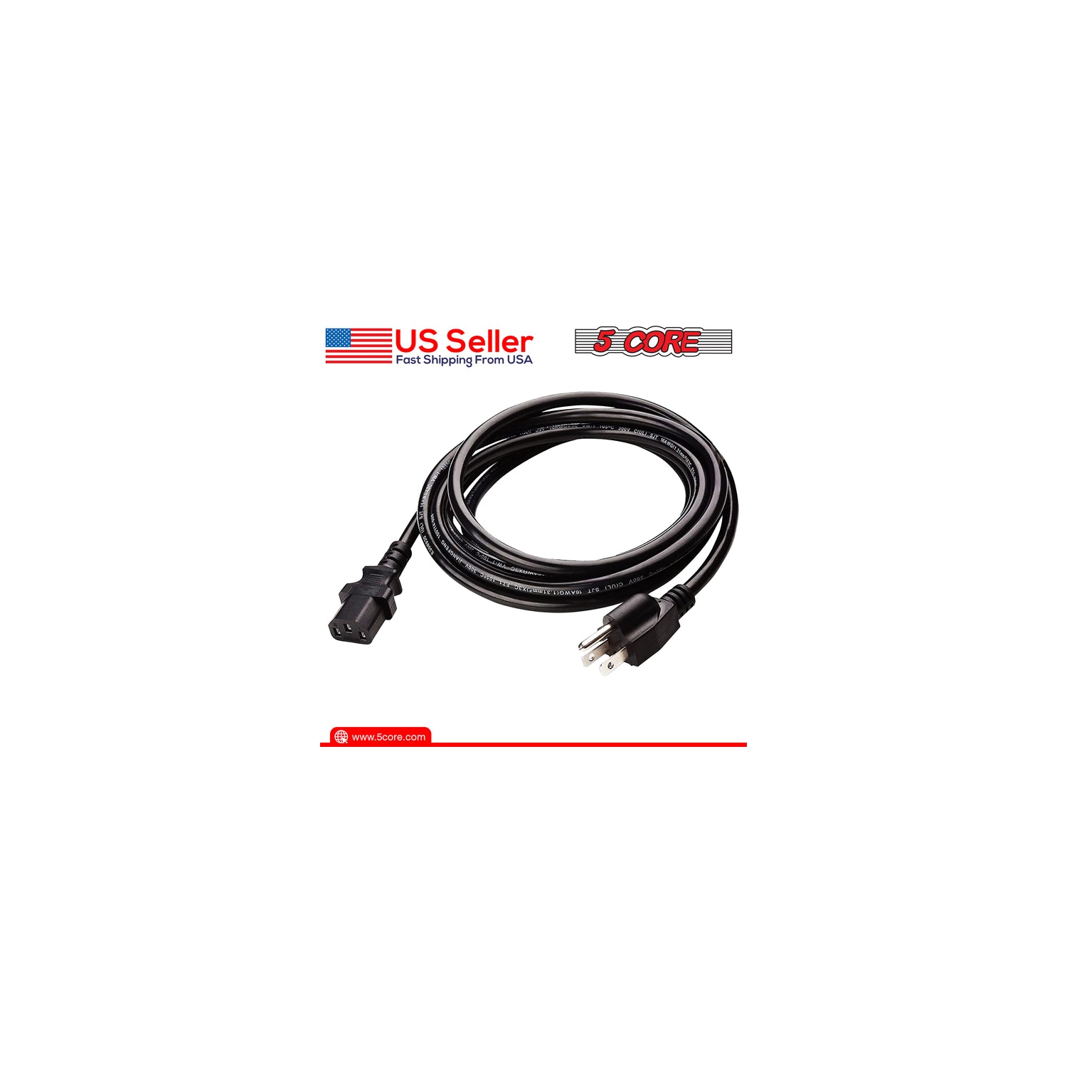 Rallonge à 3 broches 5 Core, 6 pi, noir, câble d'extension à trois broches durable US, 3 broches, rallonge pour lumières de Noël, extérieur, robuste,