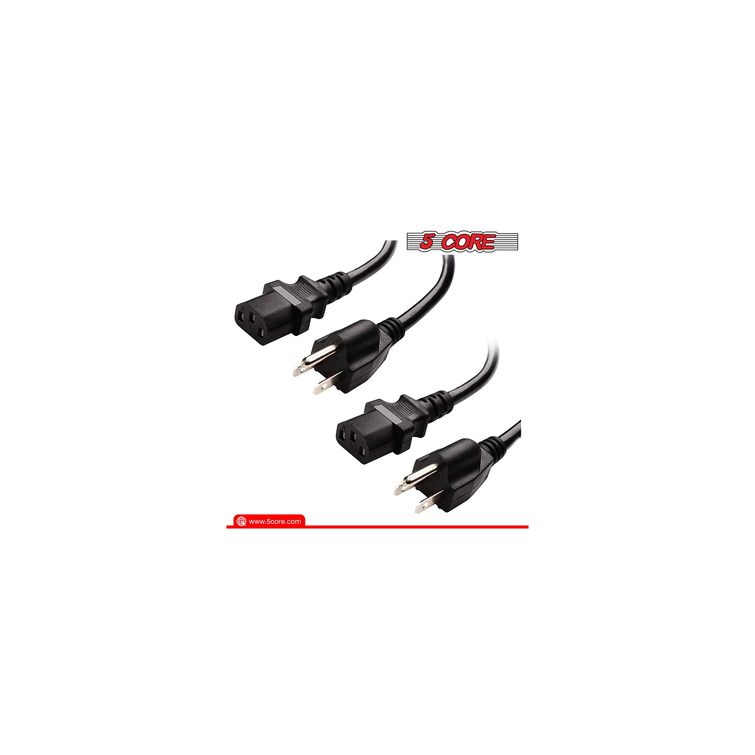 Rallonge à 3 broches 5 Core, 6 pi, noir, câble d'extension à trois broches durable US, 3 broches, rallonge pour lumières de Noël, extérieur, robuste,