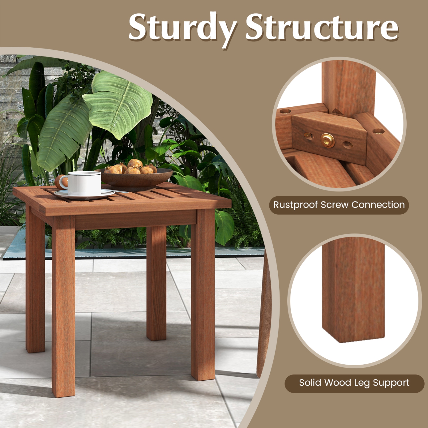 Topbuy 1PC/2PCS Patio Hardwood End Table Square Side Table with Slatted Tabletop Small Coffee Bistro Table Indoor Outdoor Side Table