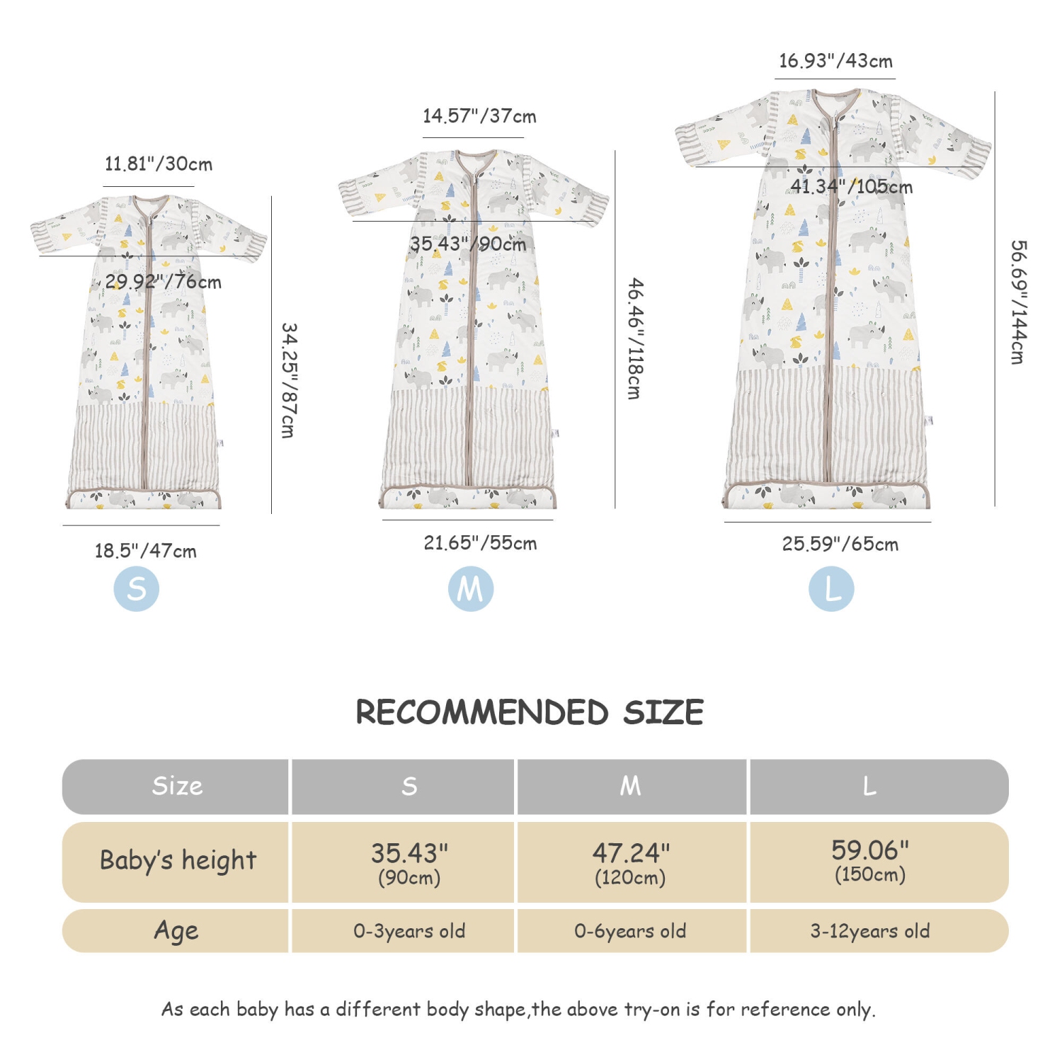 2,5 TOG Baby Sleep Sacks, couverture portable avec housses amovibles Sac de couchage d'hiver pour tout-petits - taille G