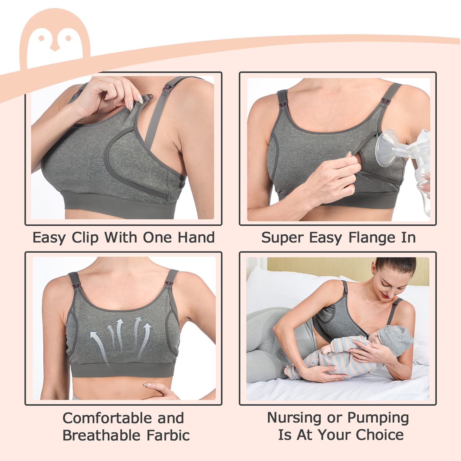 Momcozy Hands Free Pumping Bra, Adjustable Breast-Pump Holding and Nursing Bra