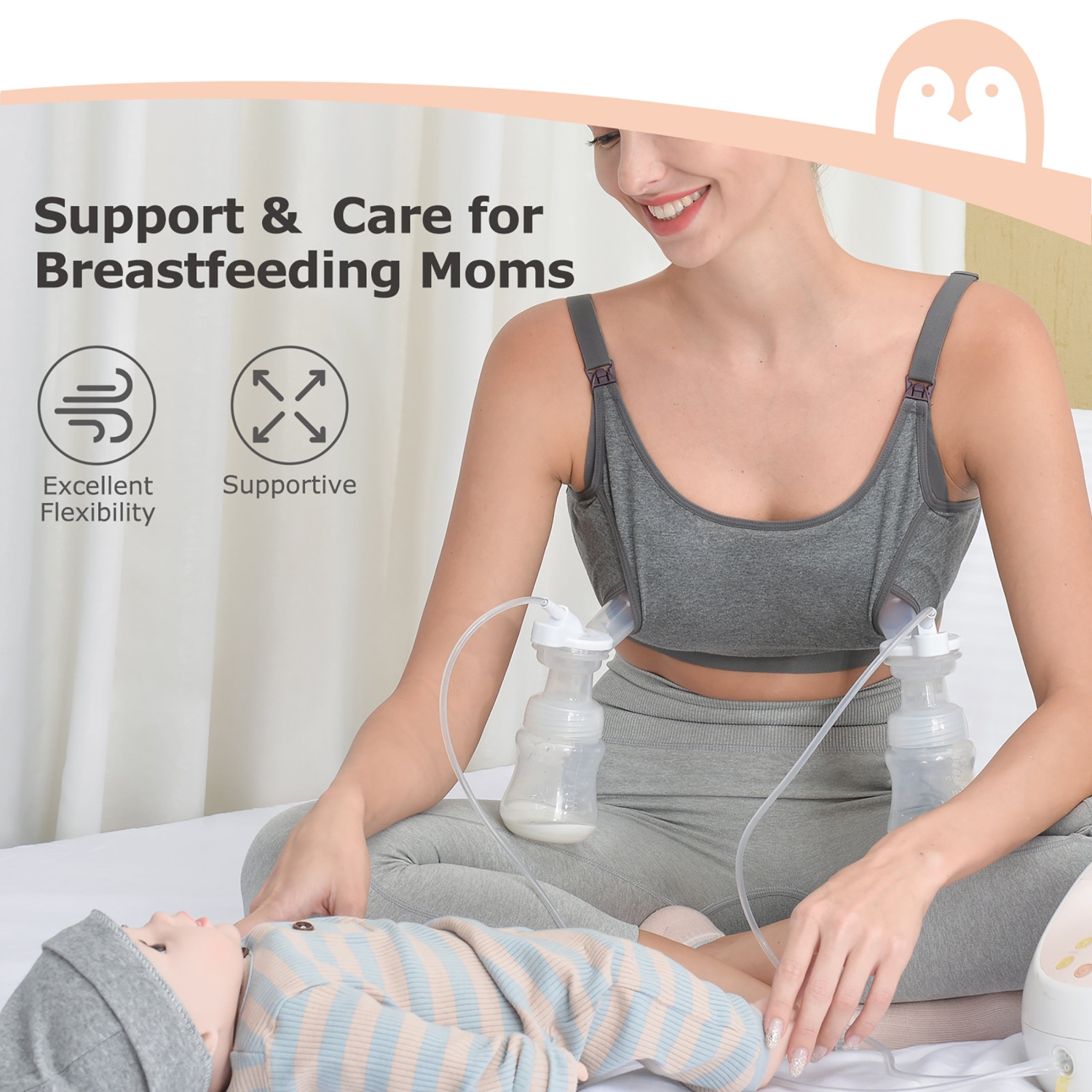 Momcozy Hands Free Pumping Bra, Adjustable Breast-Pump Holding and Nursing Bra