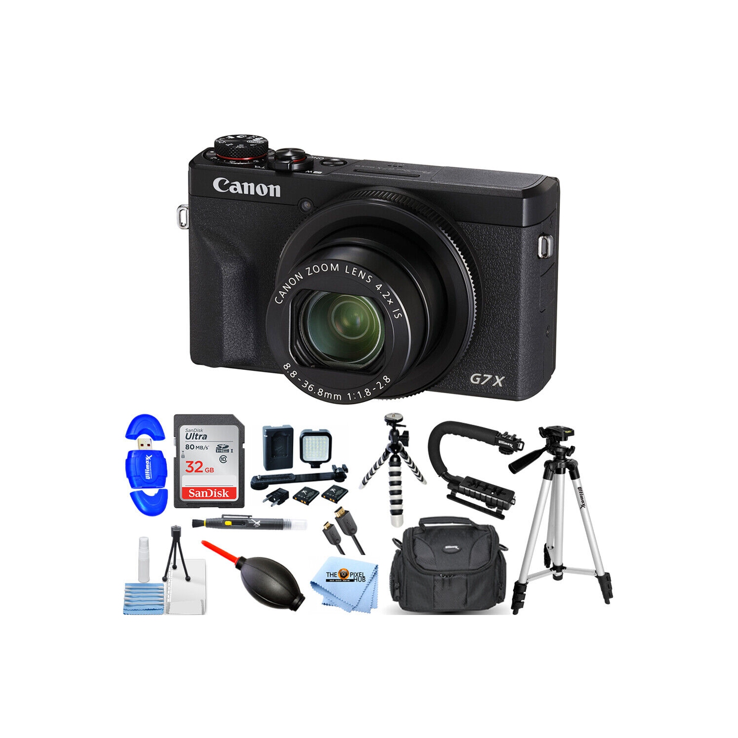 Canon PowerShot G7 X Mark III Digital Camera (Black) + 32GB + LED Light Bundle
