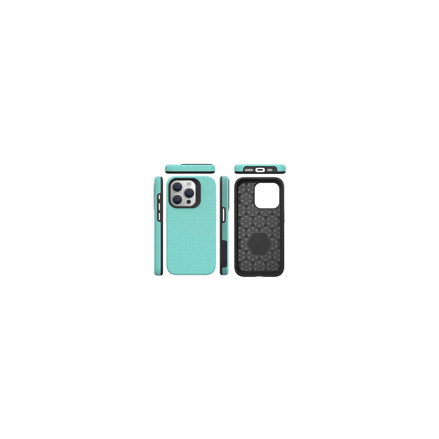 TopSave Triangle Pattern PC Back+Inner TPU Dual Layer Hybrid Case For iPhone 15 Pro Max, Teal