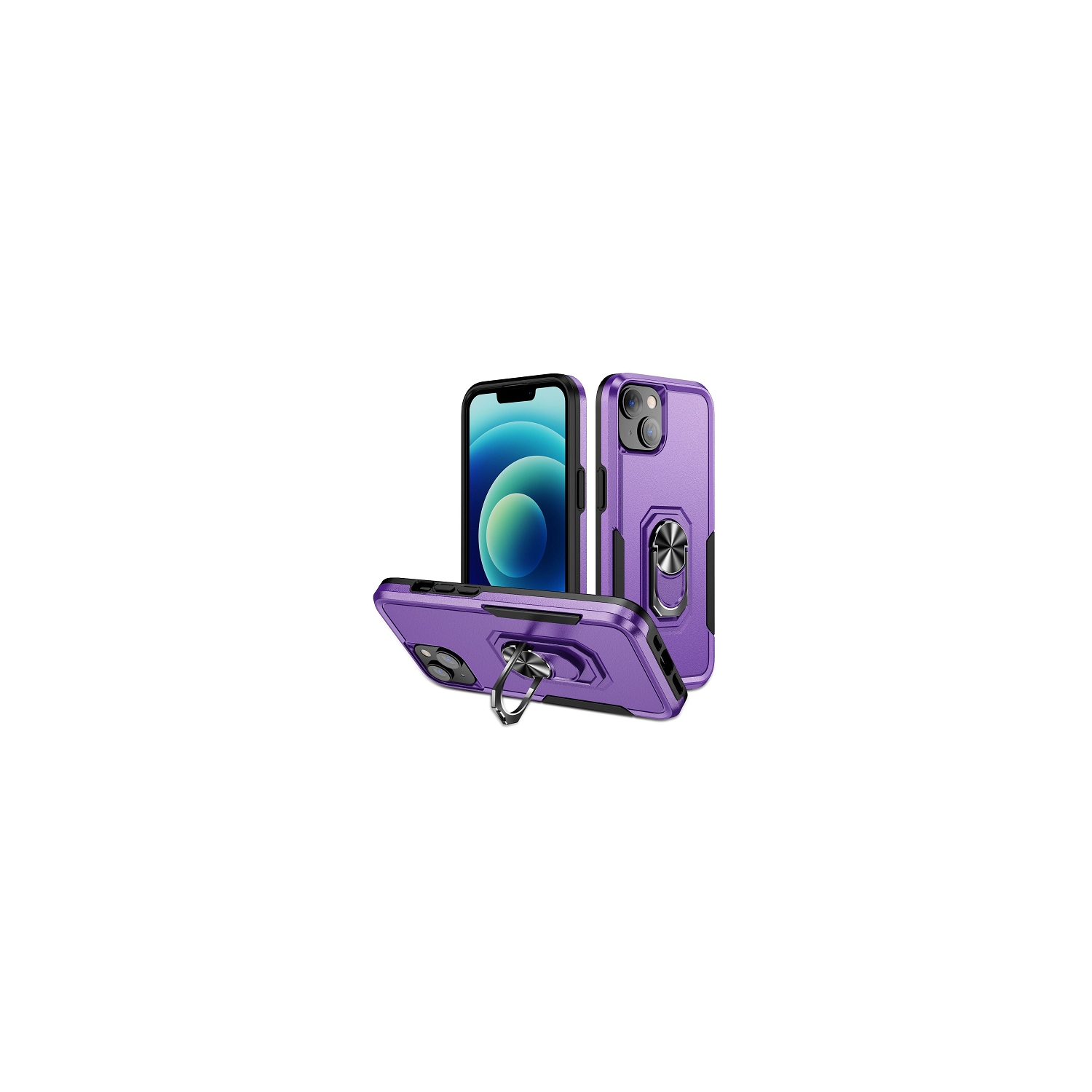 TopSave Dual Layer Shockproof Magnetic Kickstand Cell Phone Cover Protective with Rugged Ring Holder Heavy Duty Case For iPhone 15 Plus, Purple