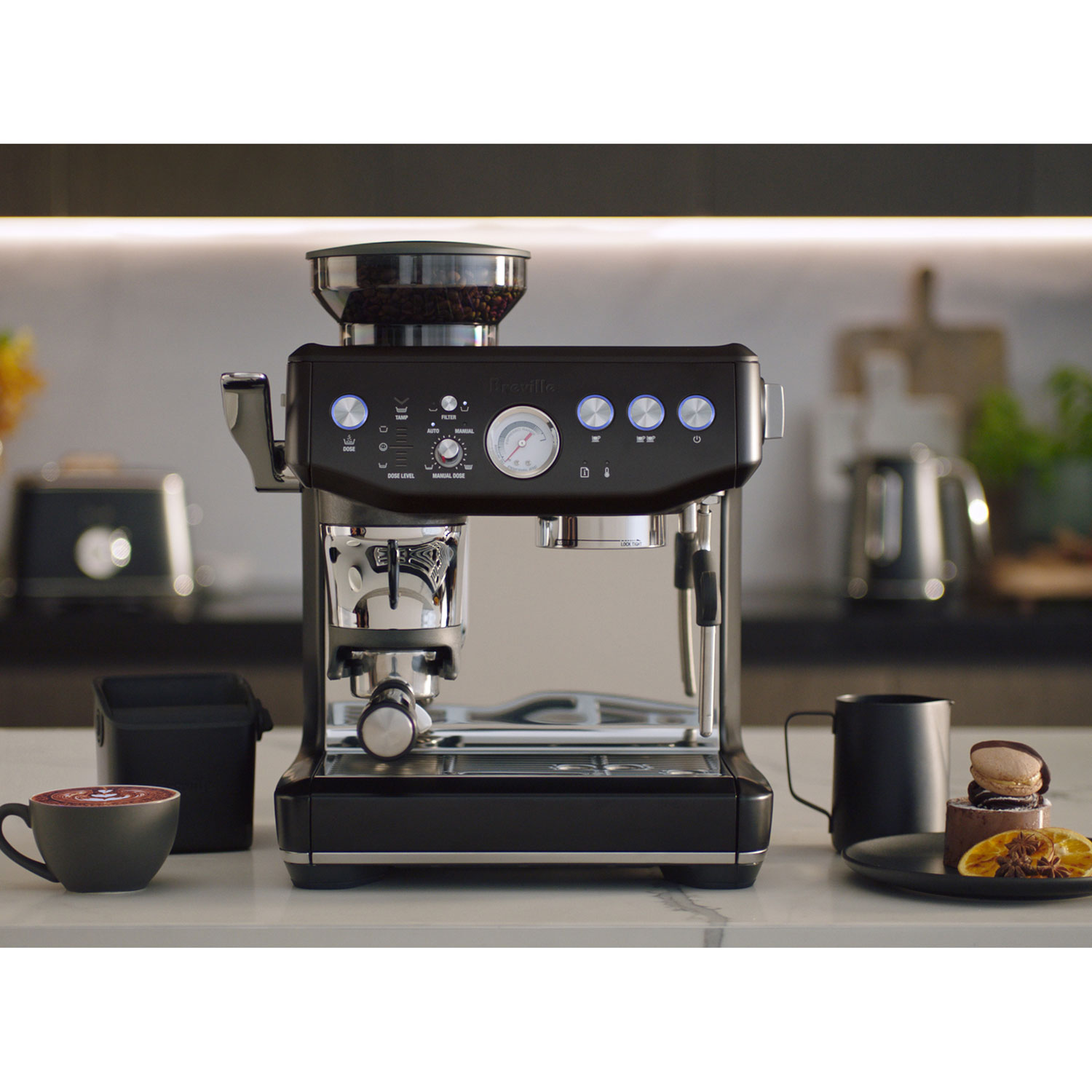 Breville Barista Express Impress Espresso Machine with Frother & Coffee Grinder - Black Truffle