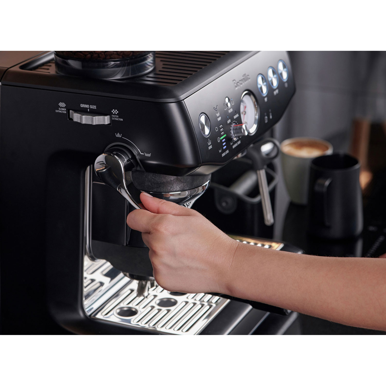 Breville Barista Express Impress Espresso Machine with Frother & Coffee Grinder - Black Truffle
