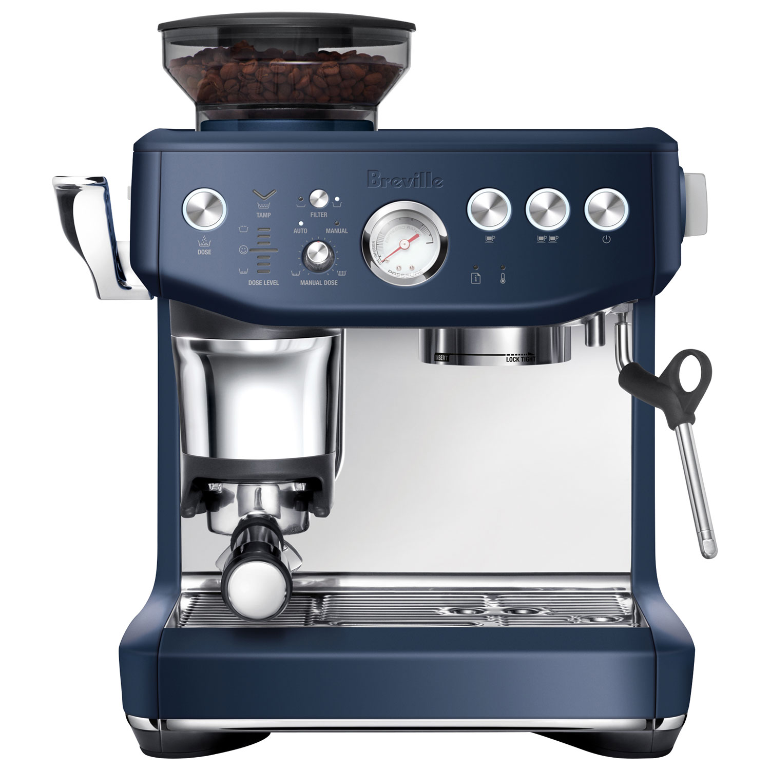 Breville Barista Express Impress Espresso Machine with Frother & Coffee Grinder - Damson Blue