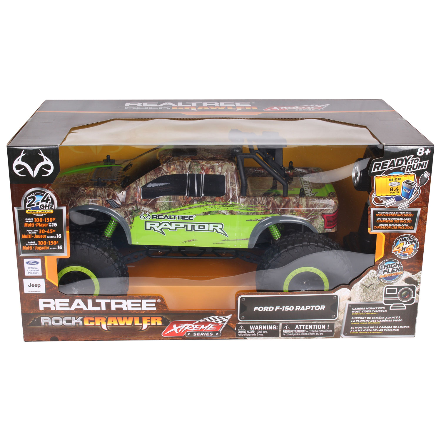 Véhicule X-Treme Realtree Rock Crawler téléguidé Ford F-150 Raptor de NKOK échelle 1/10 - Vert/Brun