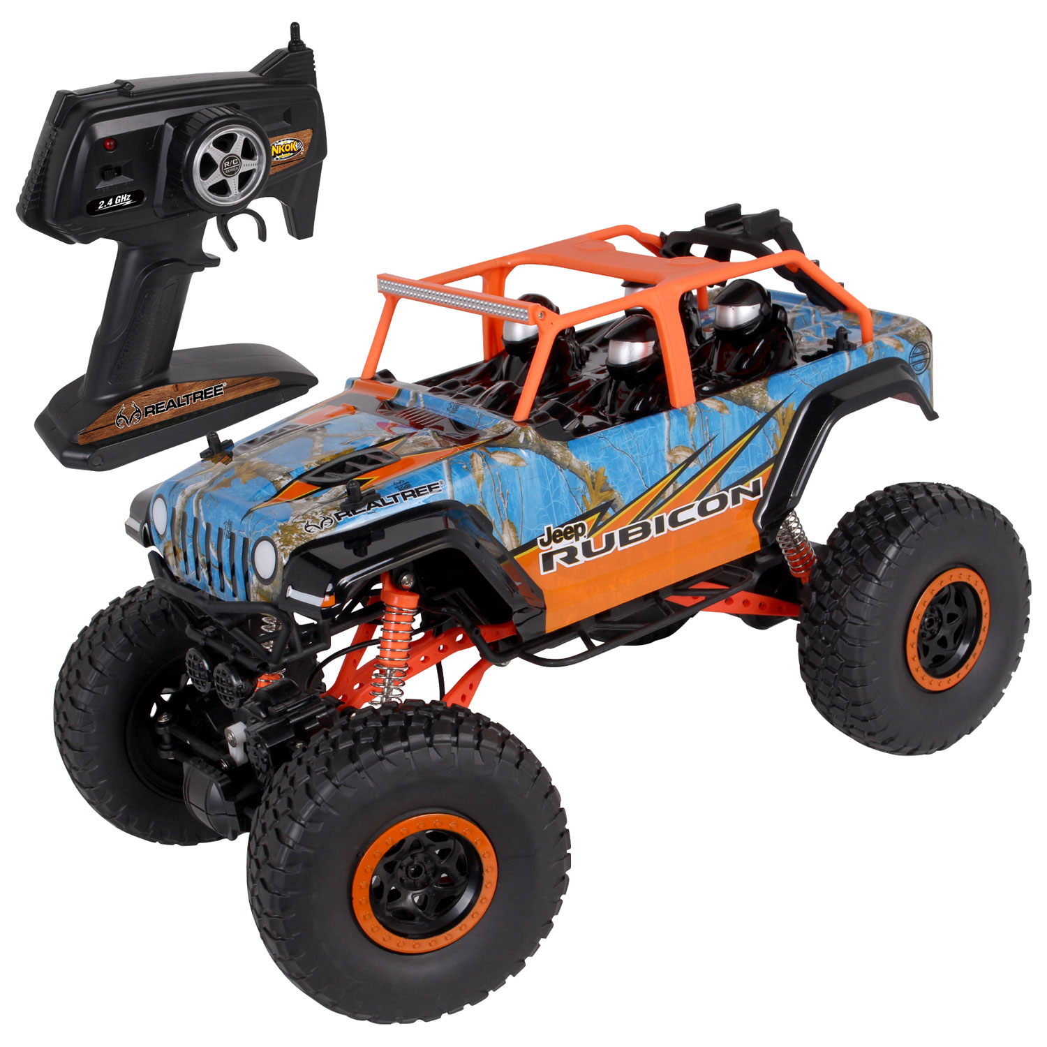 NKOK X-Treme Realtree Jeep Wrangler RC Rock Crawler 1/10 Scale (80944) - Blue/Orange
